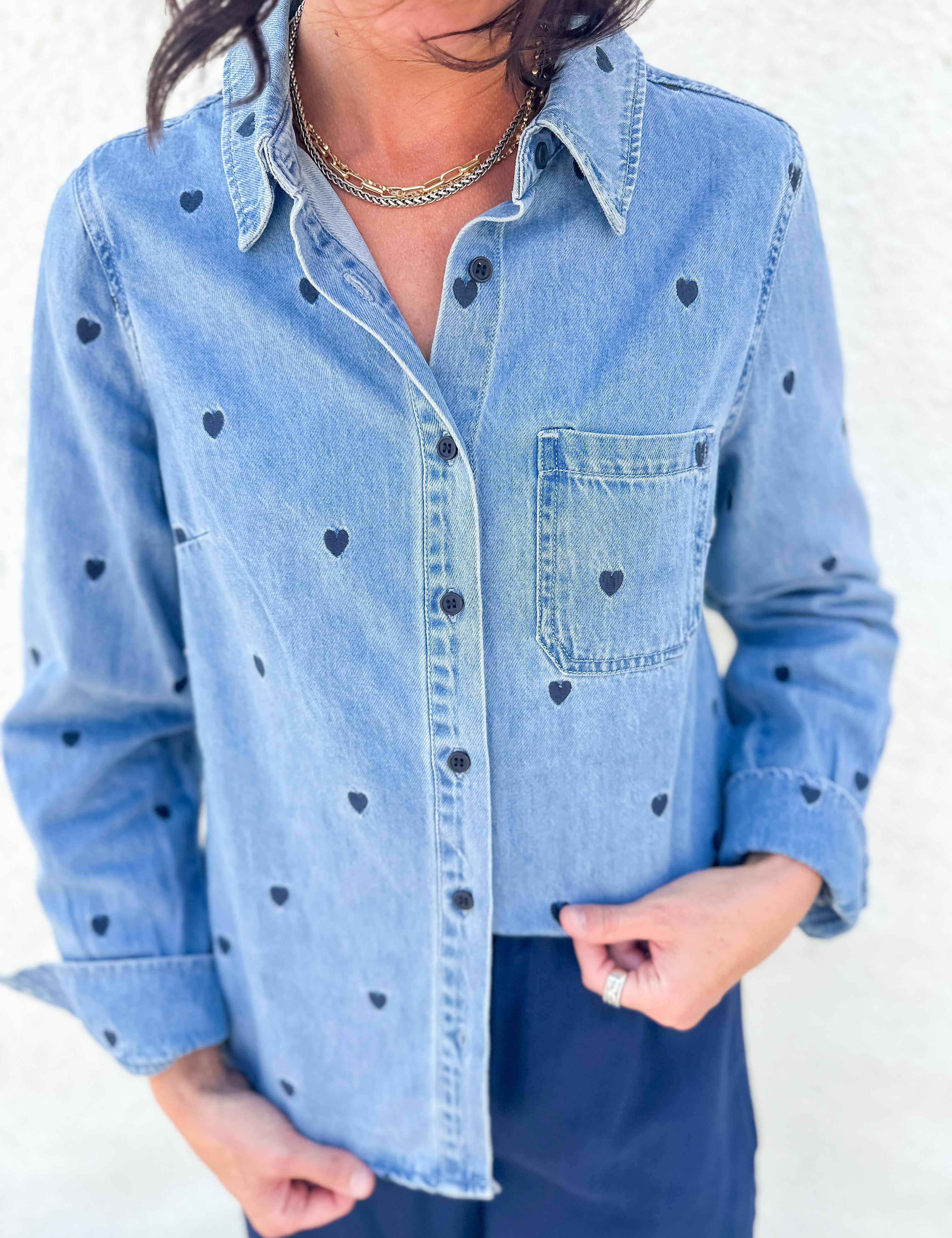 The Molly Heart Embroidered Shirt by Risen Denim