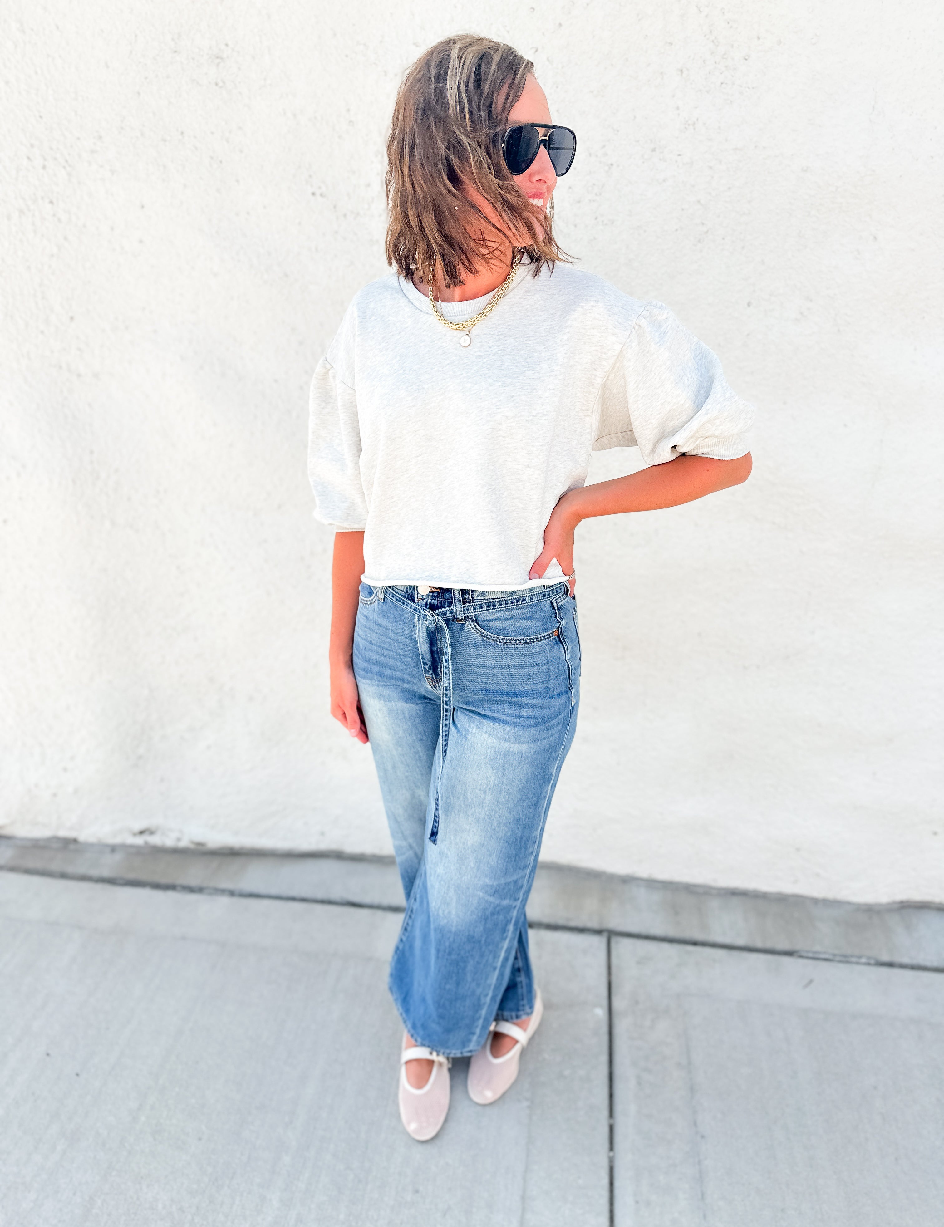 The Macy Raw Edge 3/4 Sleeve Sweatshirt