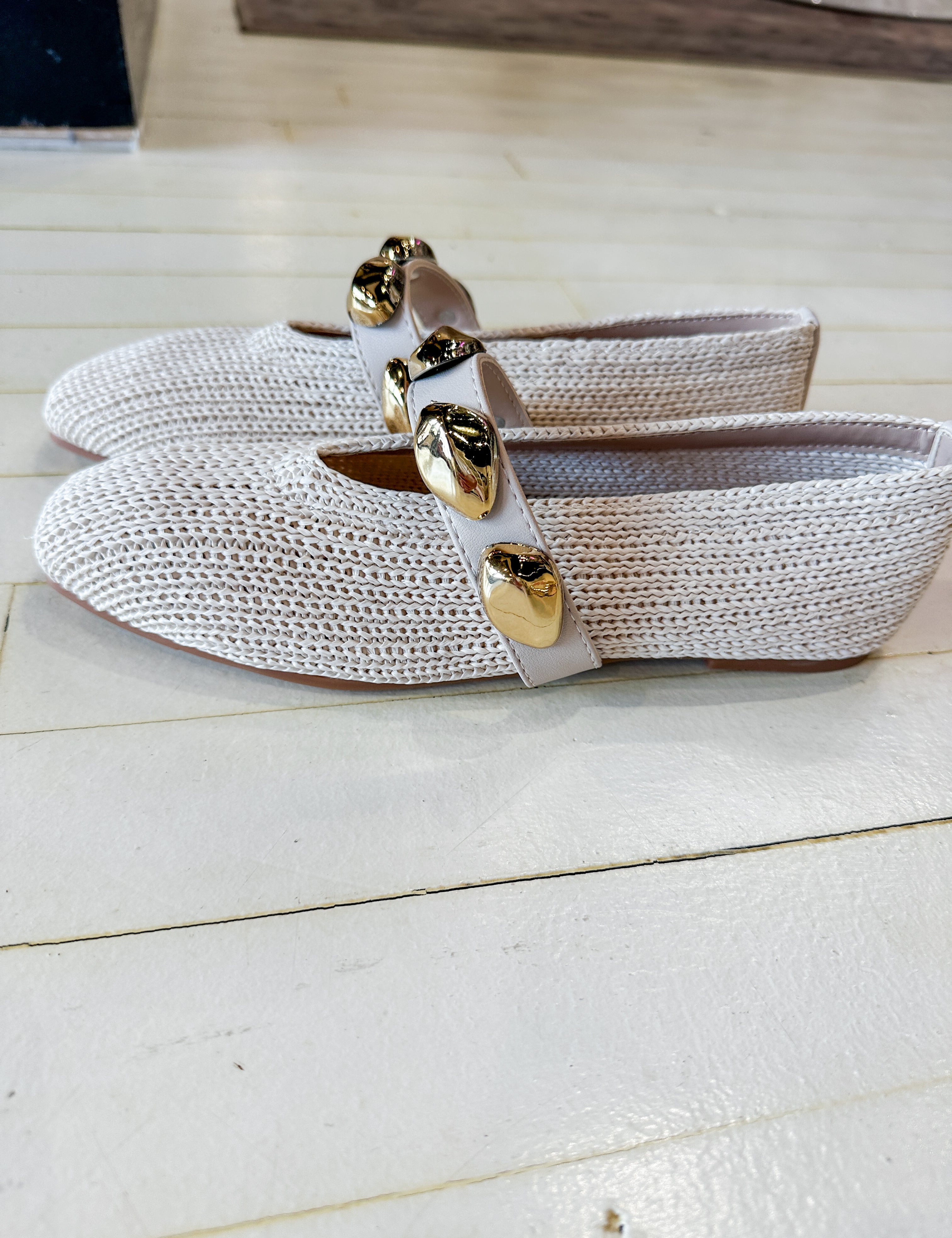 The Dorothy Woven Texture Square Toe Flat
