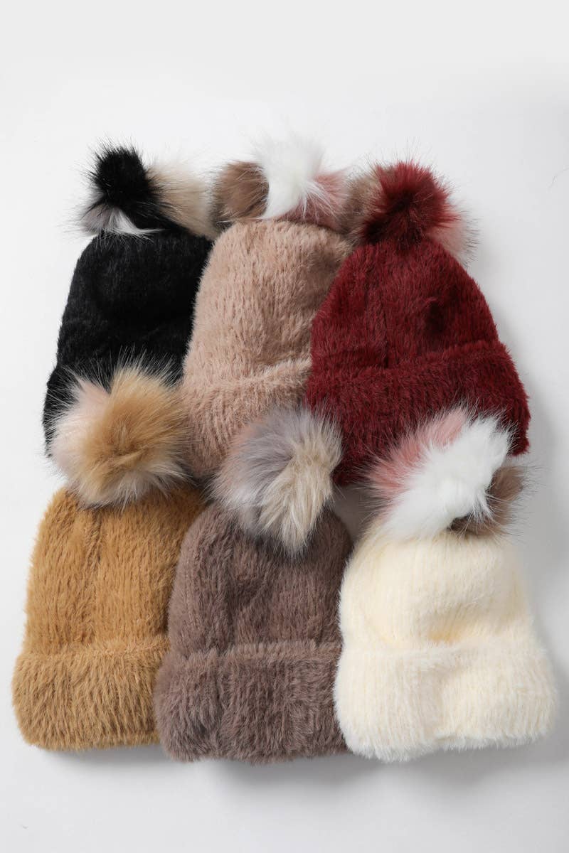 Plush Faux Mohair Knit Beanie