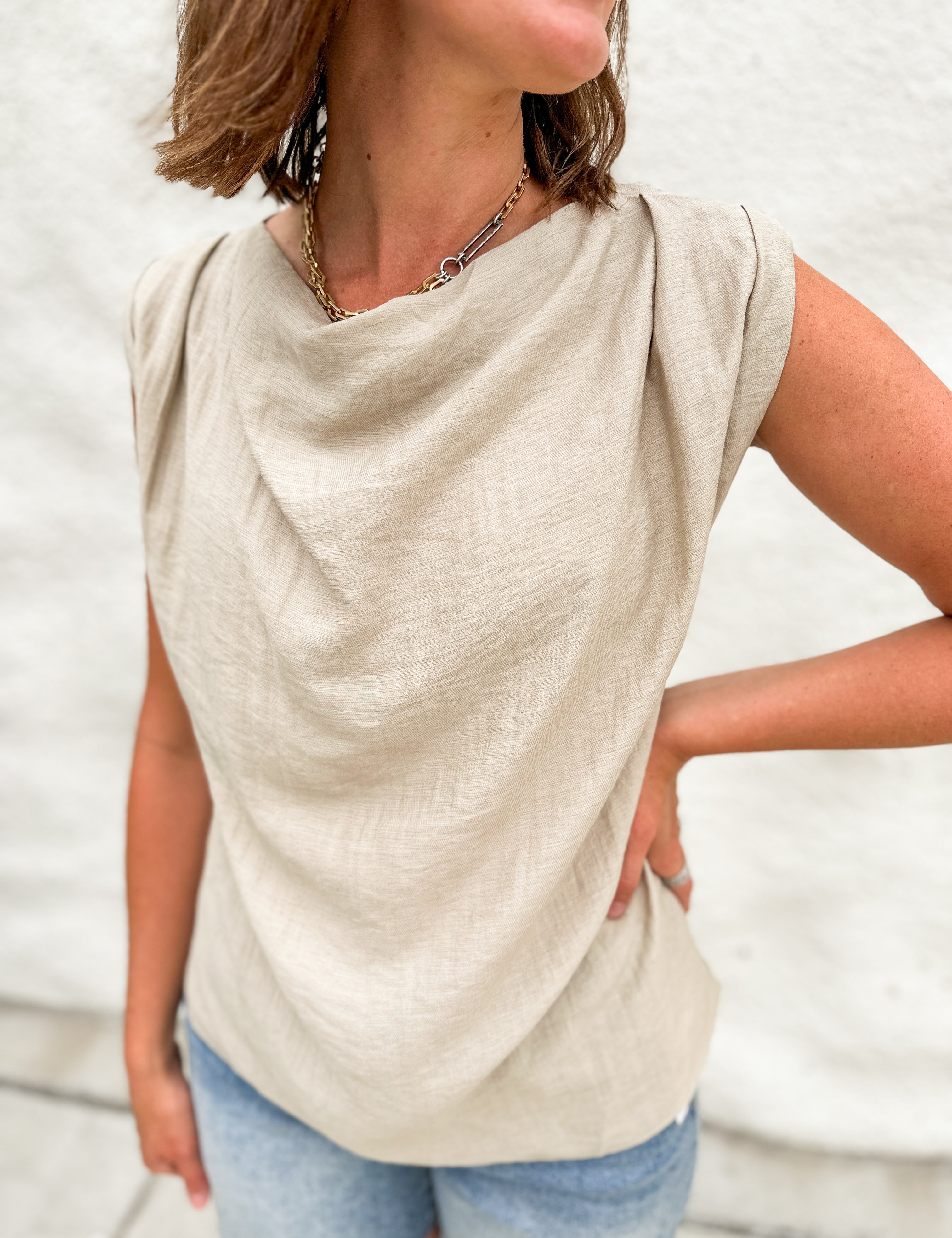 The Amy Shoulder Draped Cowl Blouse