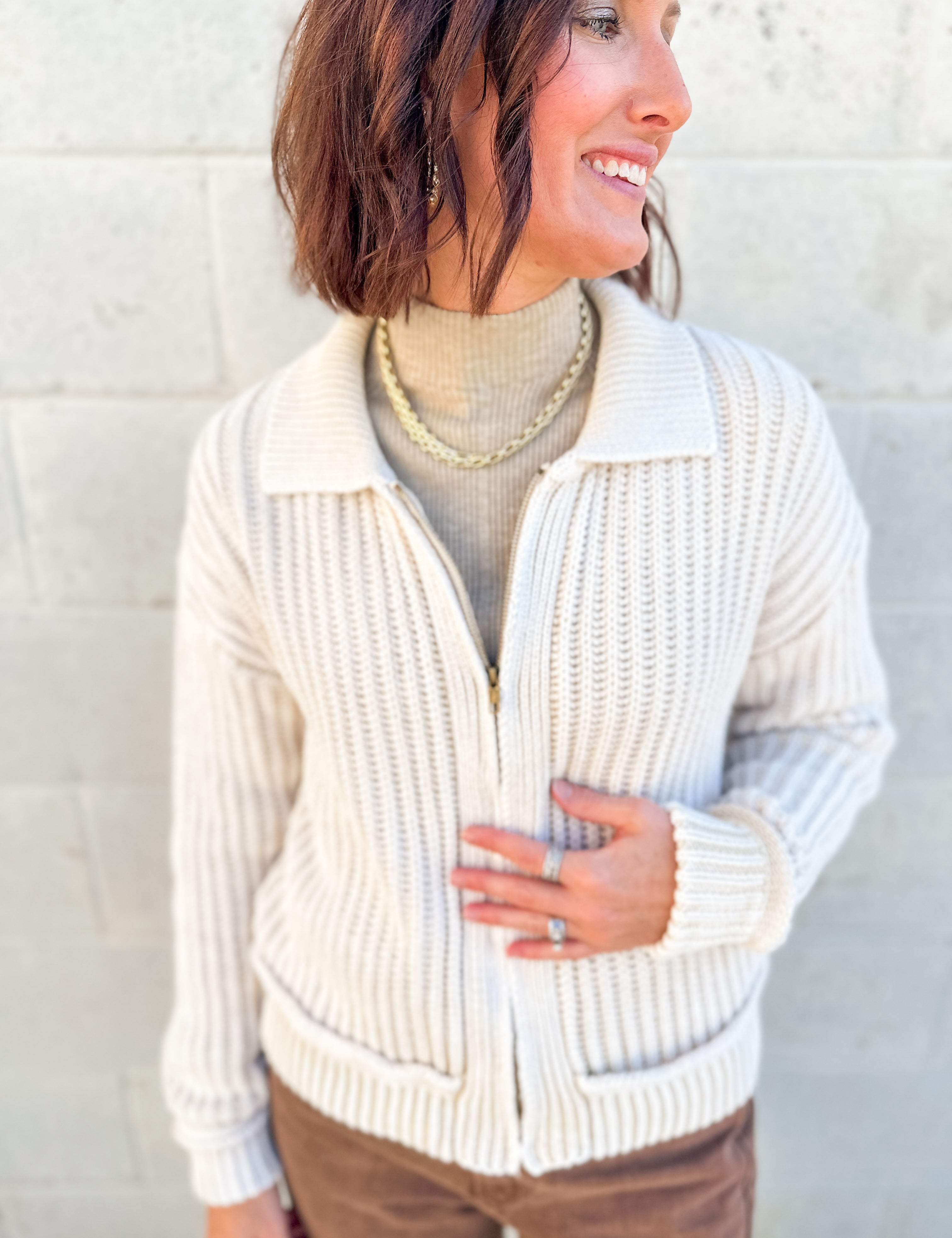 The Addie Washed Ribbed Zip-Up Sweater