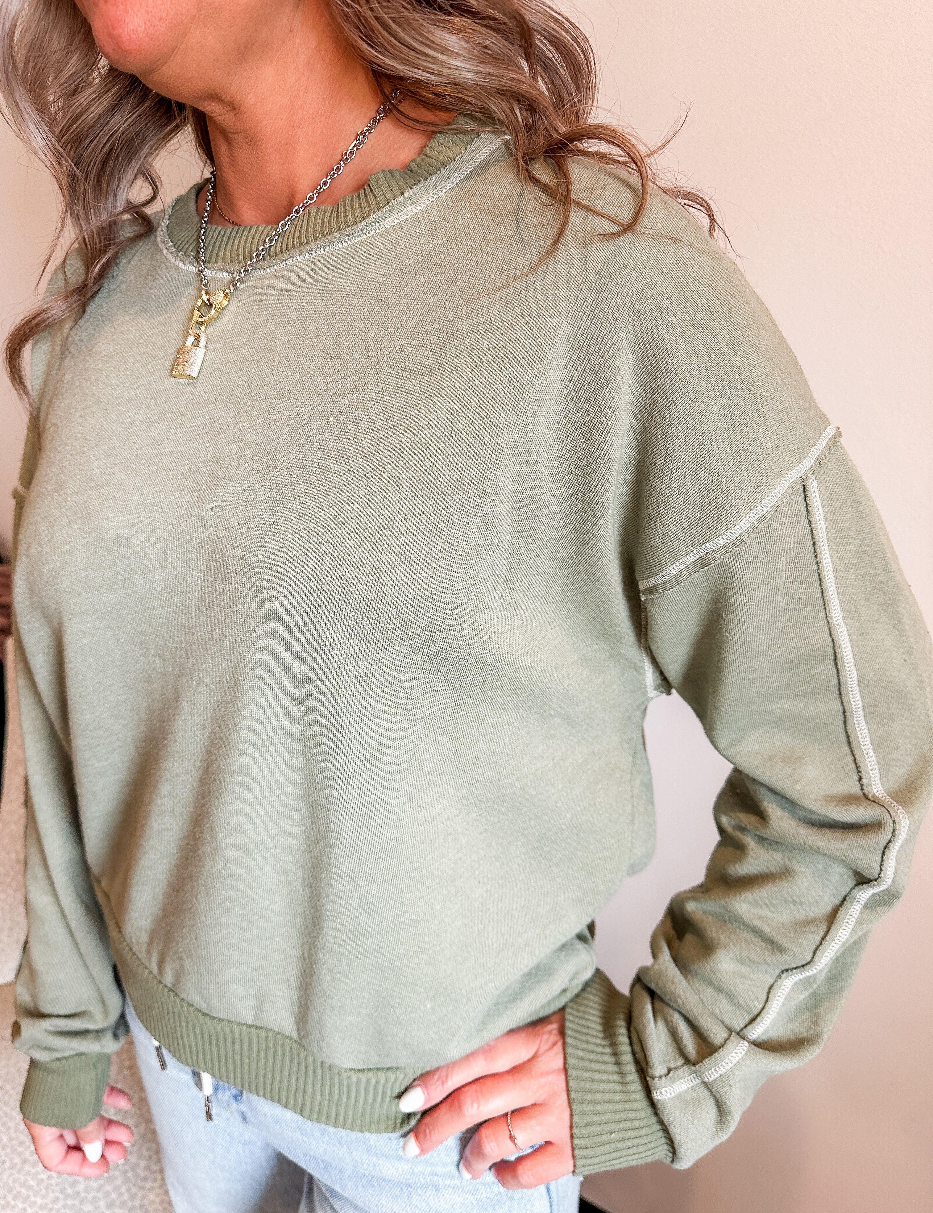 The Greene Contrast Stitch Crew Neck Sweatshirt by Project Social T