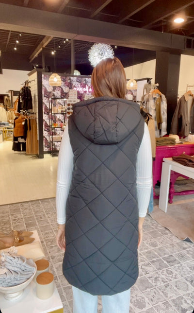 The Stevie Quilted Long Hoodie Vest