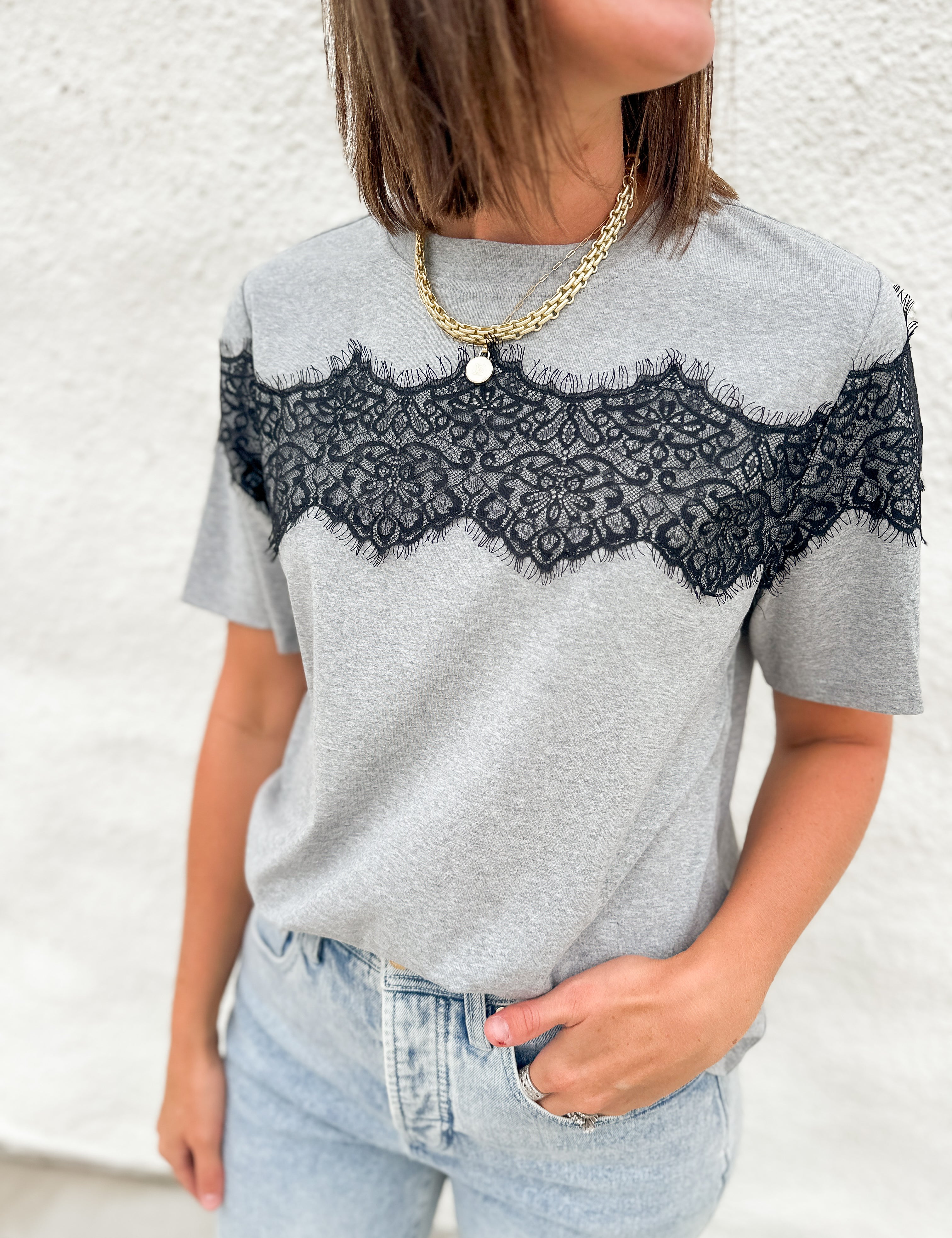 The Lola Boxy Tee with Lace Detail