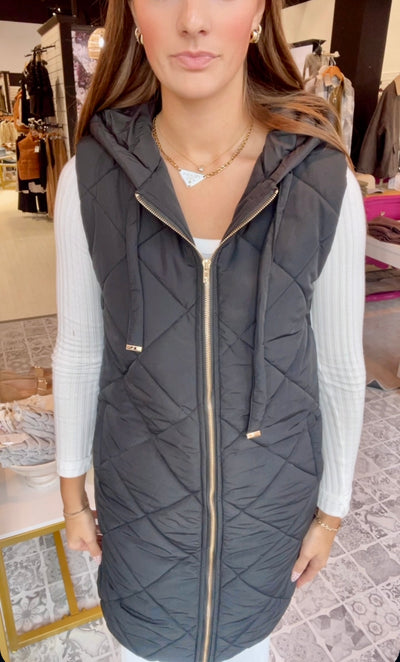The Stevie Quilted Long Hoodie Vest