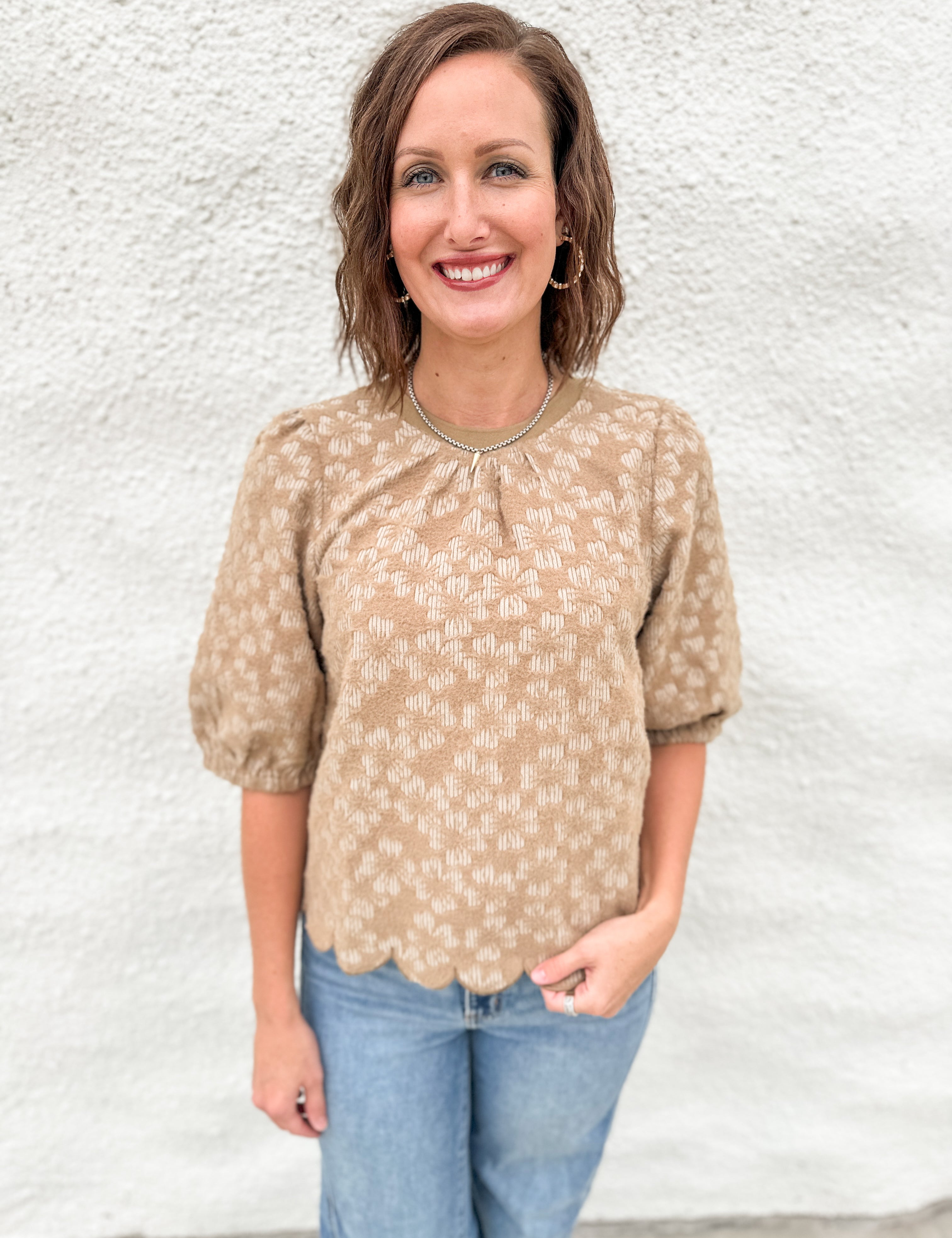 The Celeste Scalloped Hem Textured Top