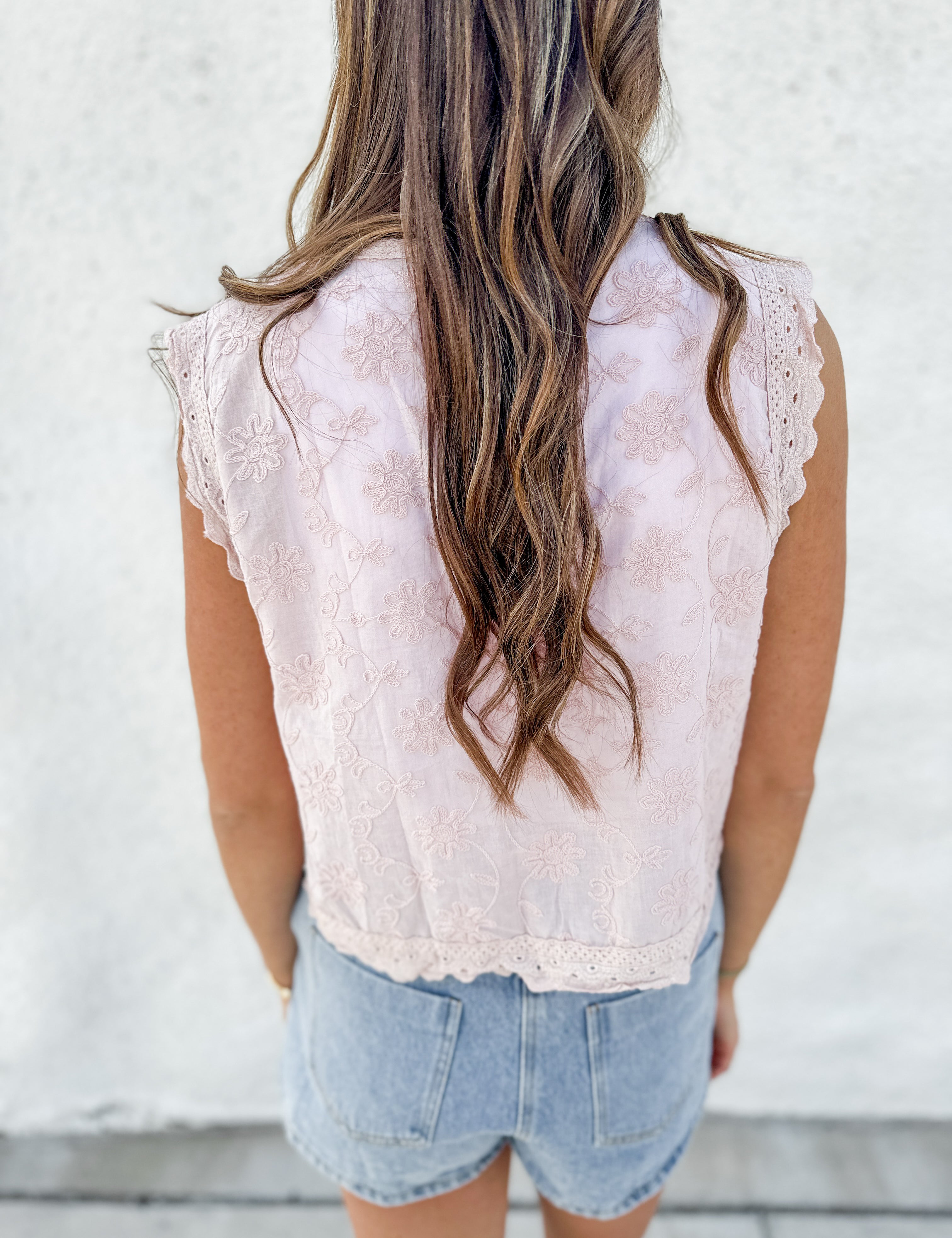 The Joelle Eyelet Ruffle Trim Blouse