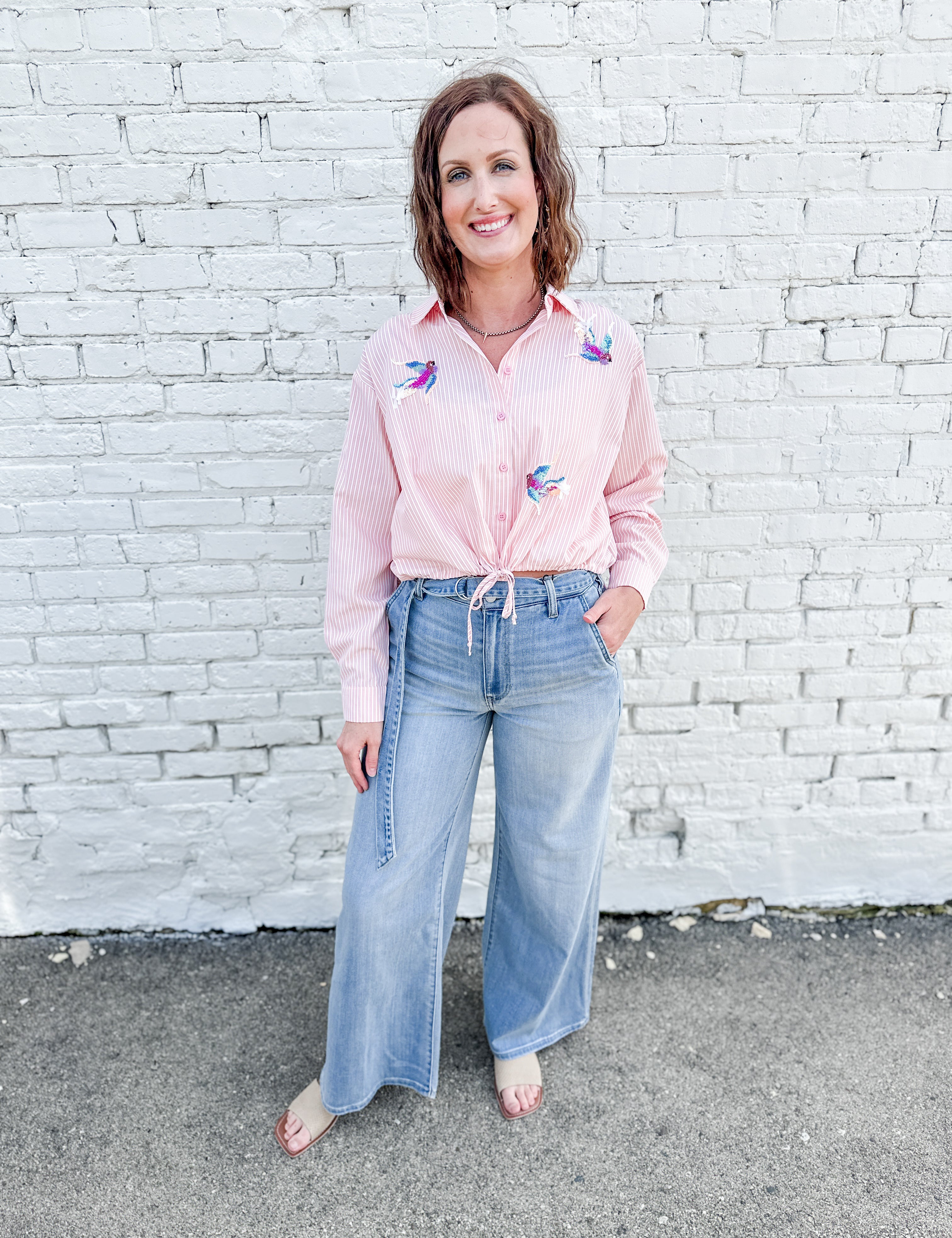 The Jovie Embroidered Button Down Top