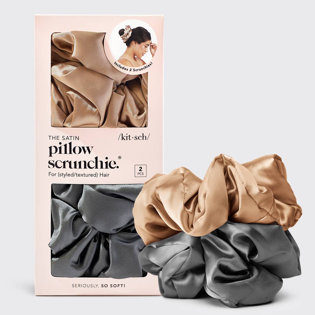 KITSCH The Satin Sleep Pillow Scrunchies - Charcoal/Gold