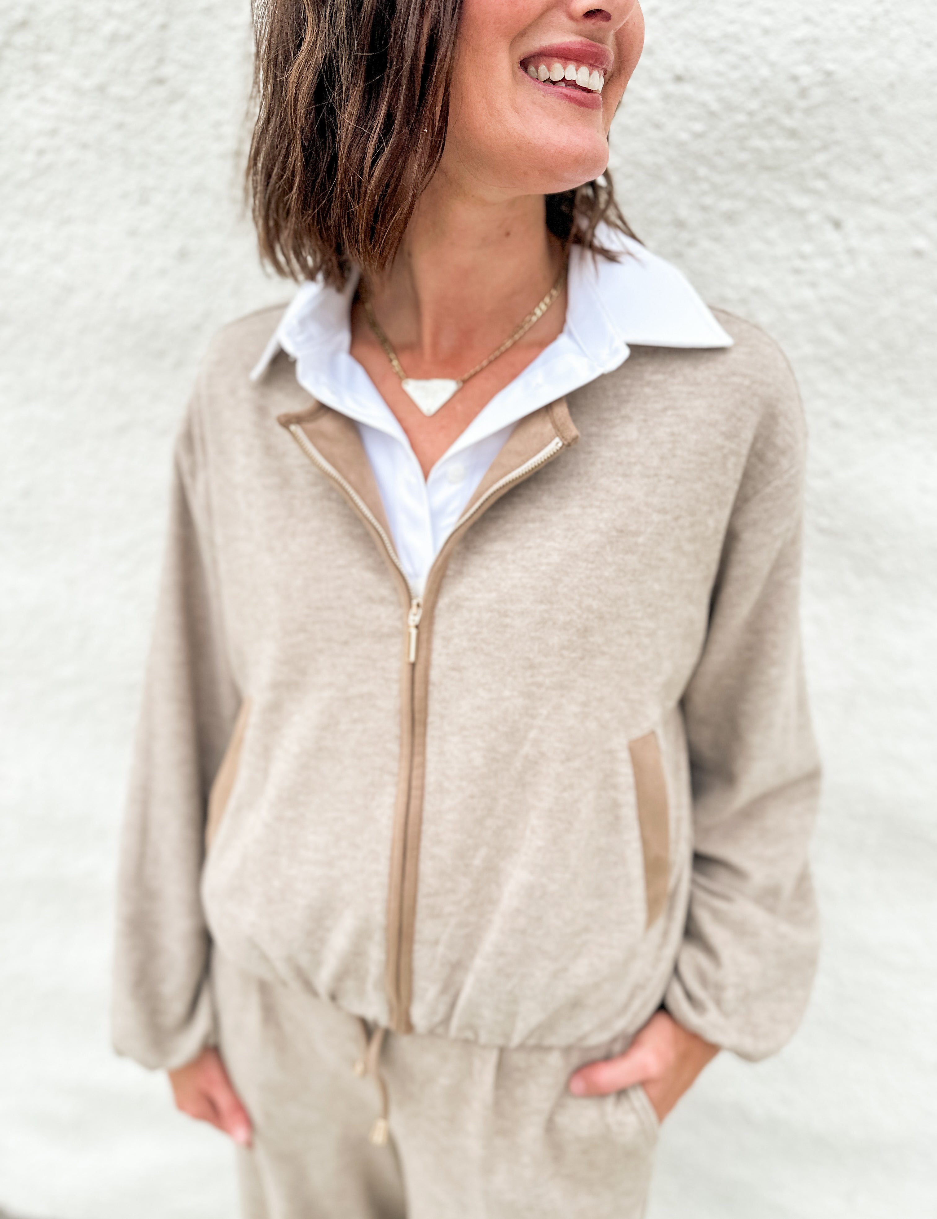 The Alexandria Suede Accent Bubble Hem Jacket