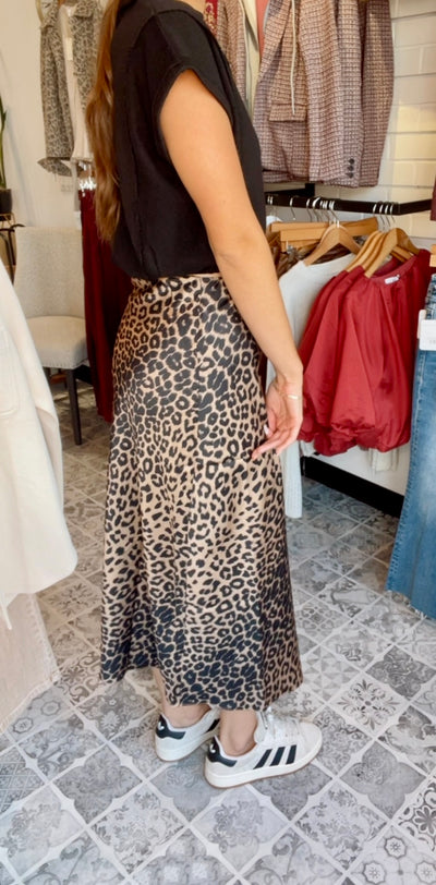 The Marra Leopard Satin Skirt