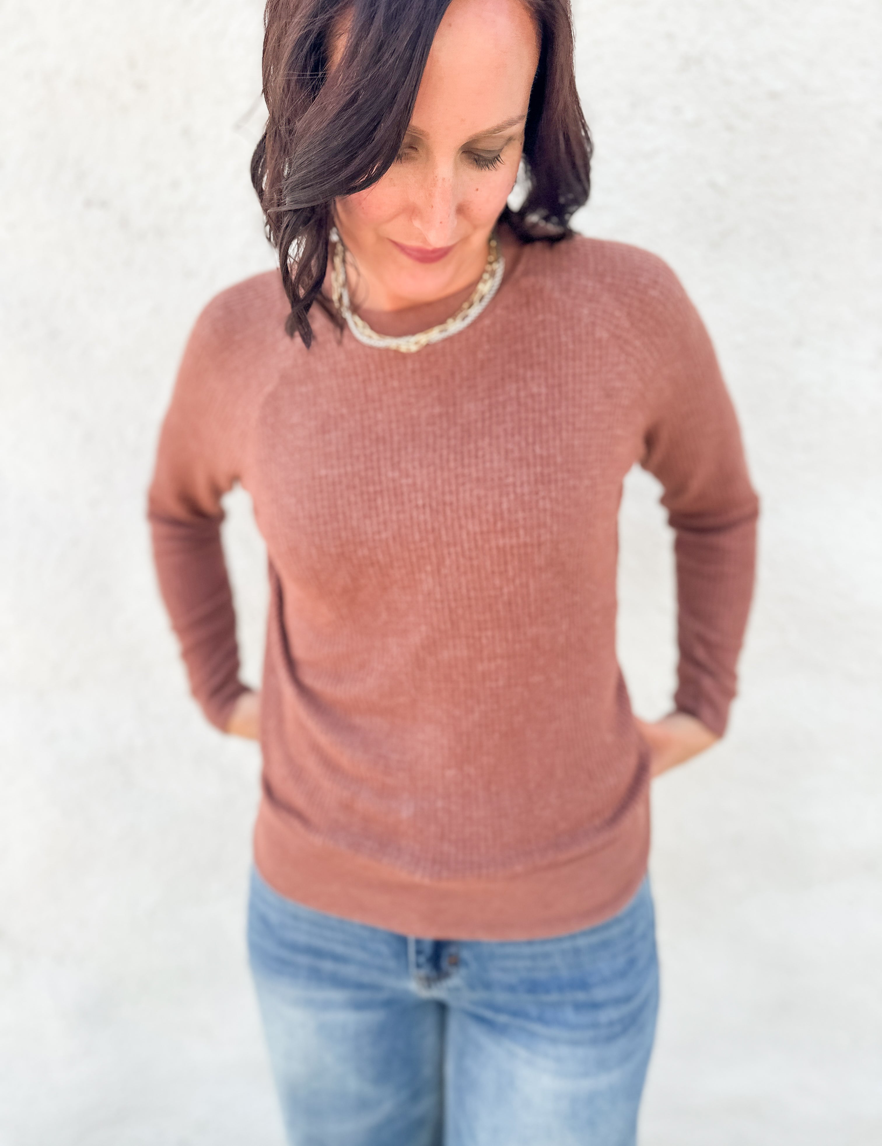 The Lush Waffle Knit Shai Raglan by Hello Nite