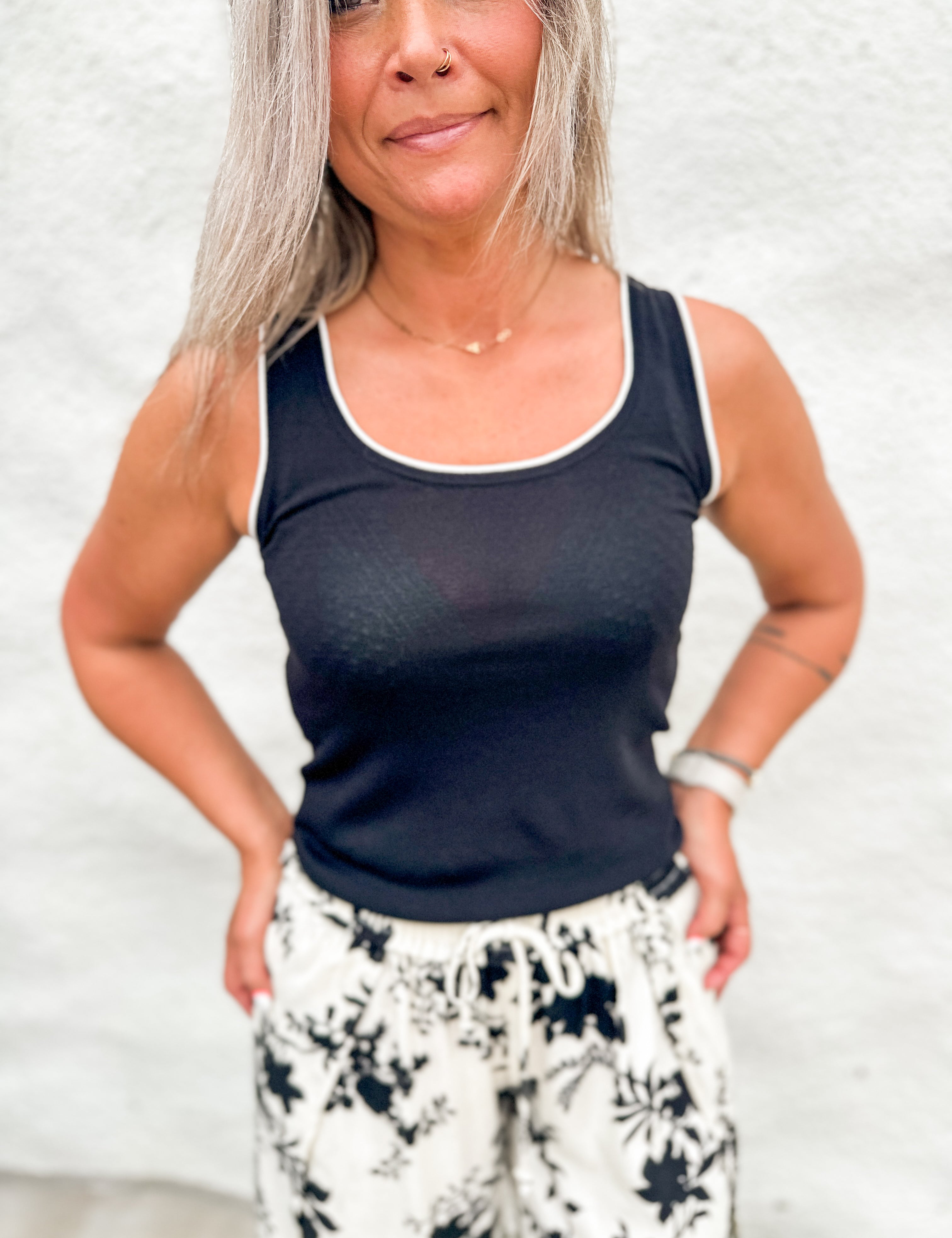The Contrast Piped Ribbed Tank