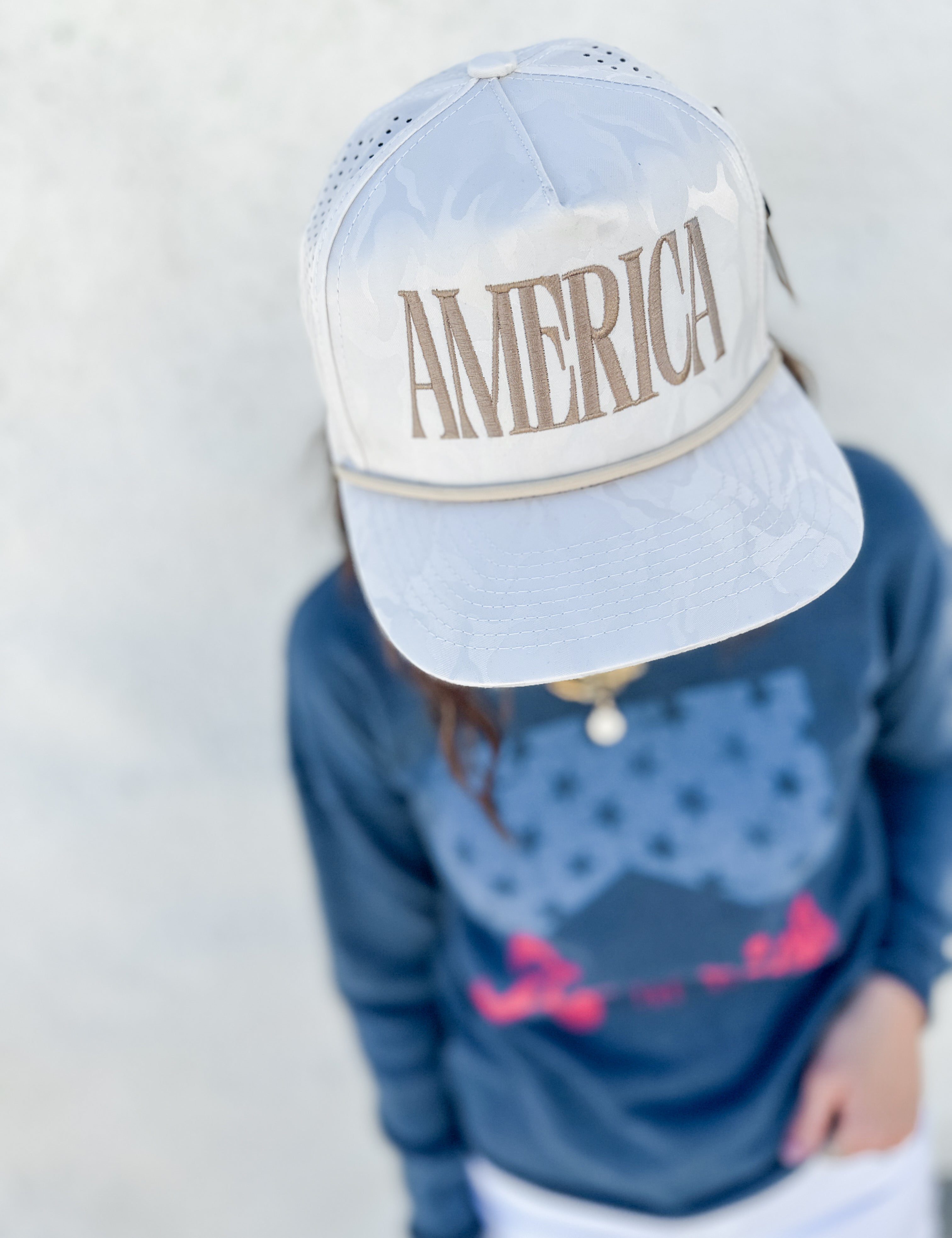 AMERICA Embroidered White Camo Trucker Hat