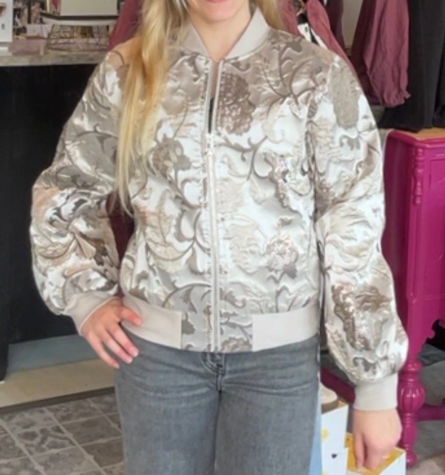 The Maribel Metallic Jacquard Bomber Jacket