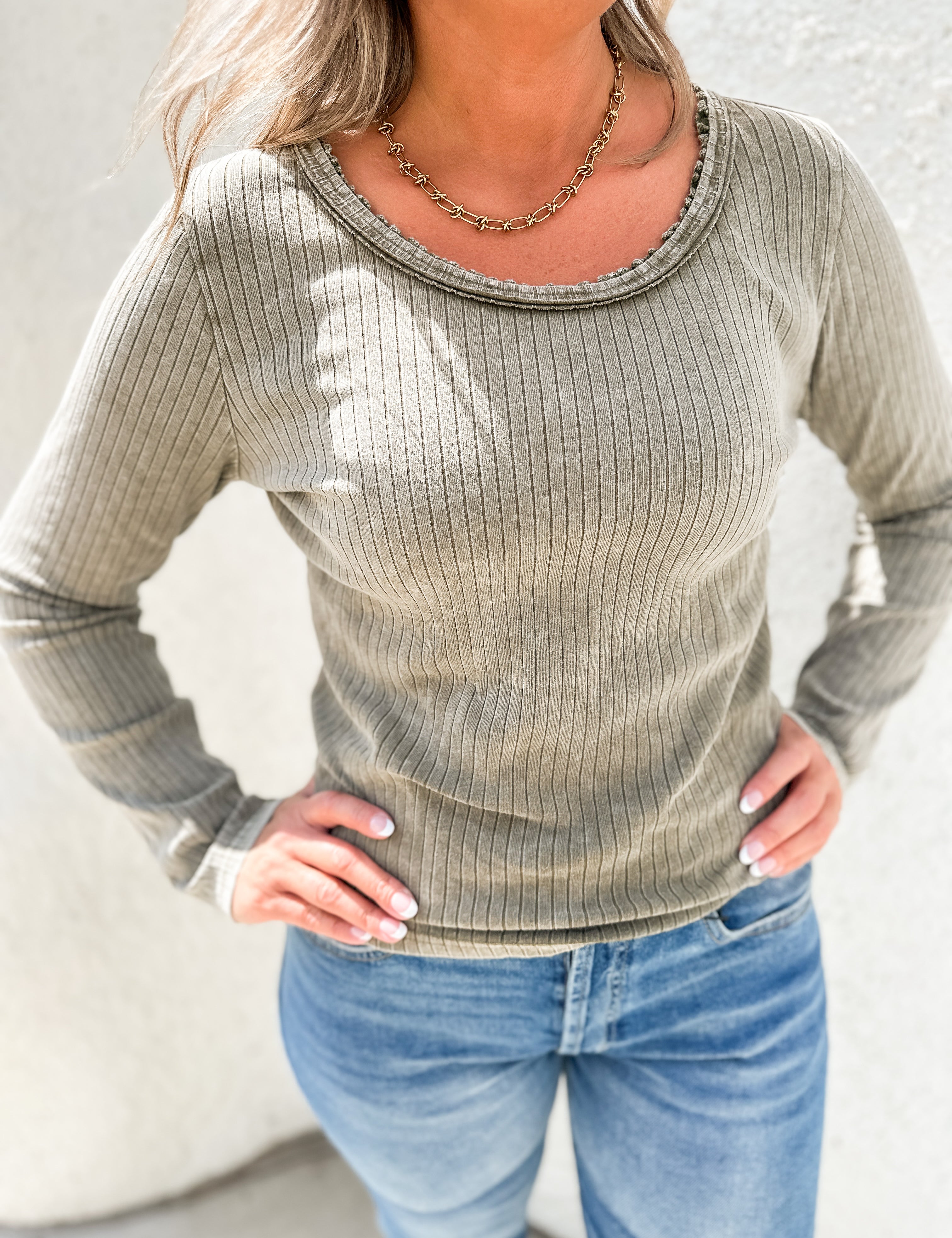 The Avery Lace Neckline Long Sleeve Top