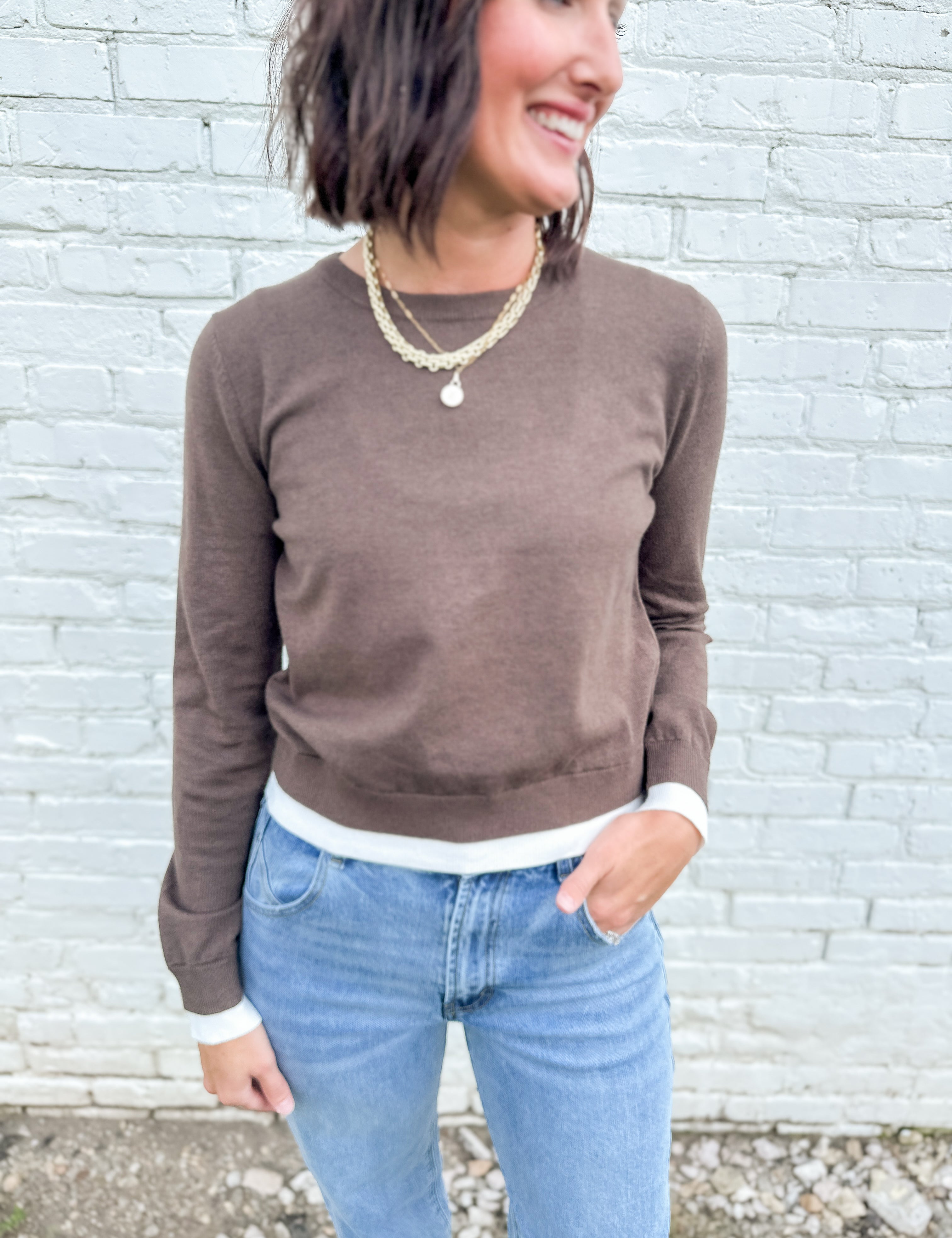 The Natalie White Ribbed Trimmed Sweater