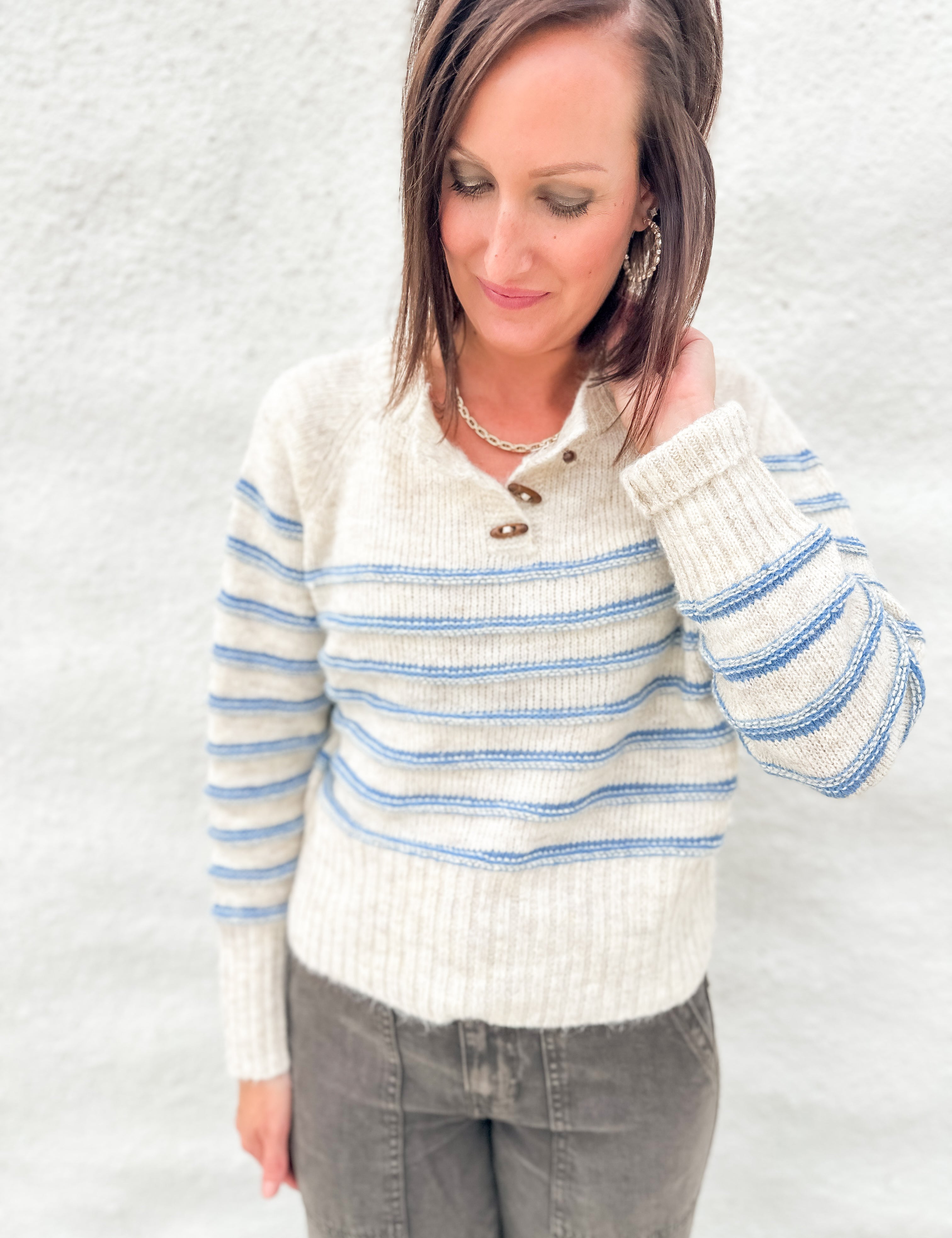 The Sienna Toggle Button Striped Knit Sweater