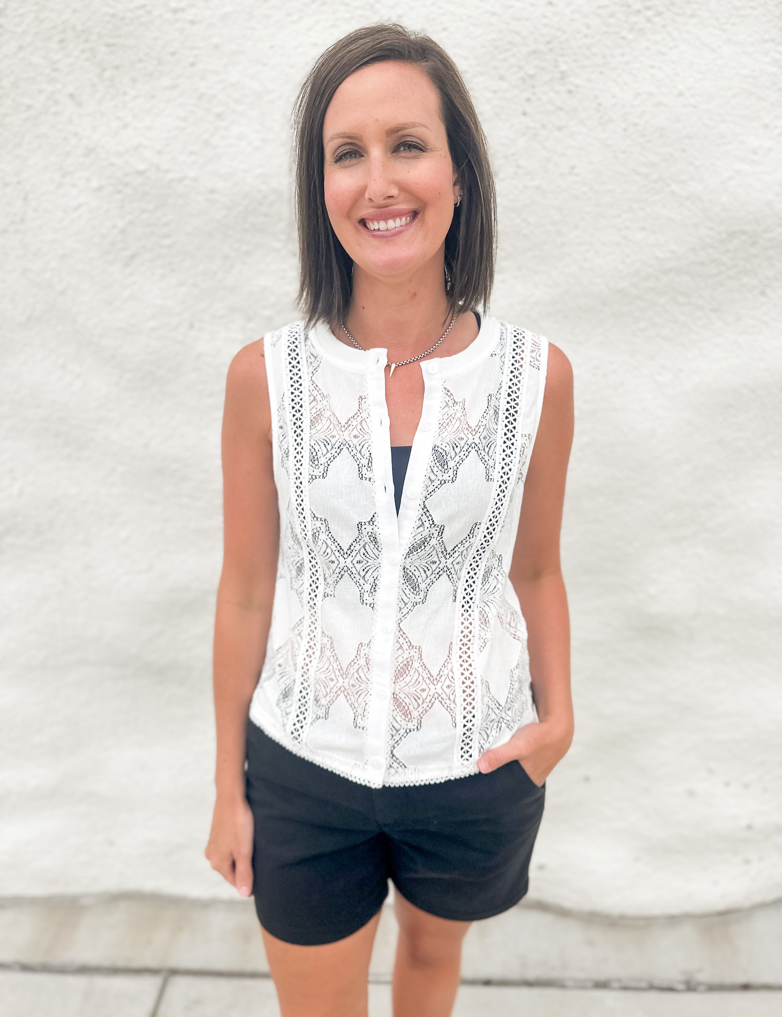 The Aurora Lace Button Down Tank