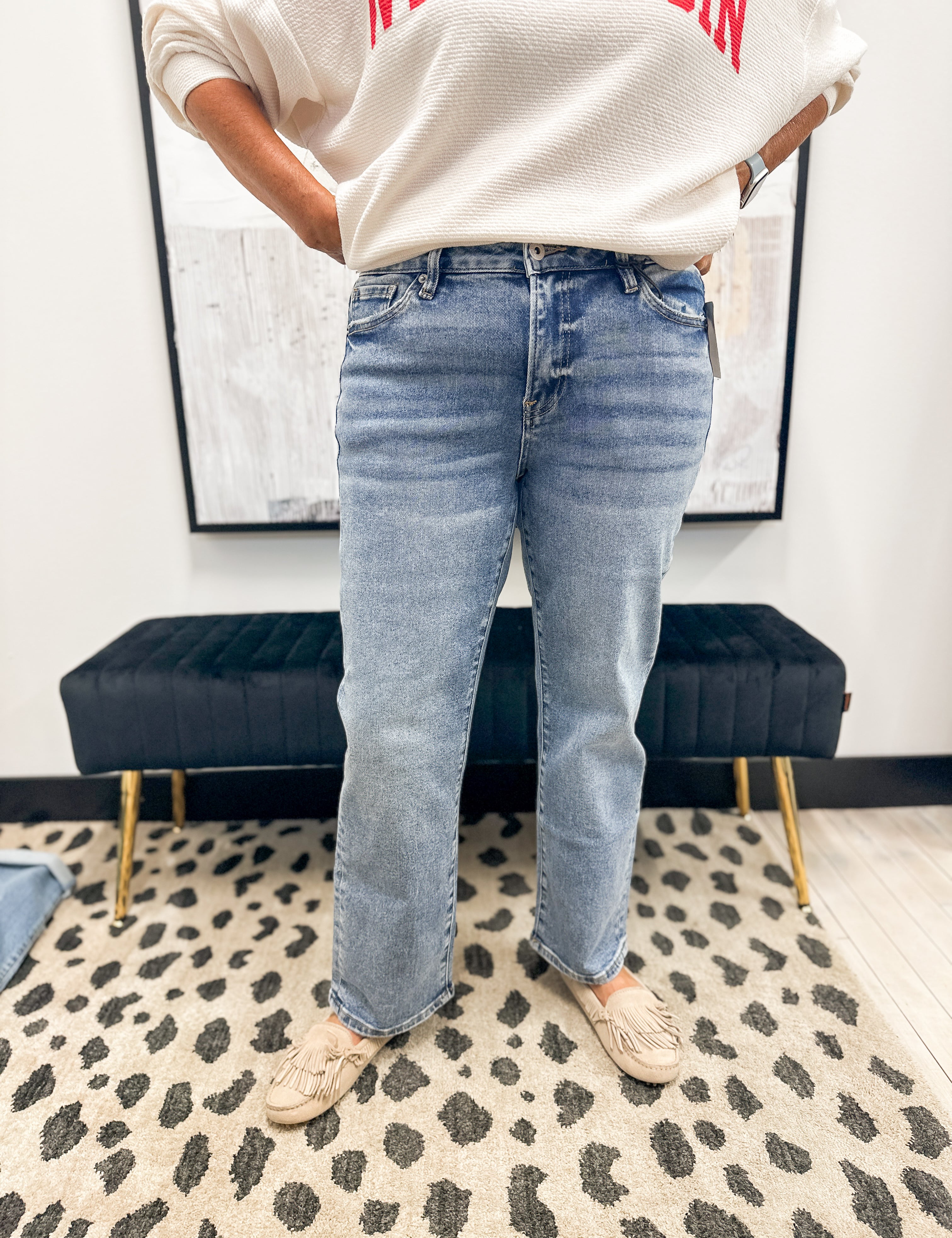 The Astrid Mid Rise Straight Leg Crop by Mica Denim