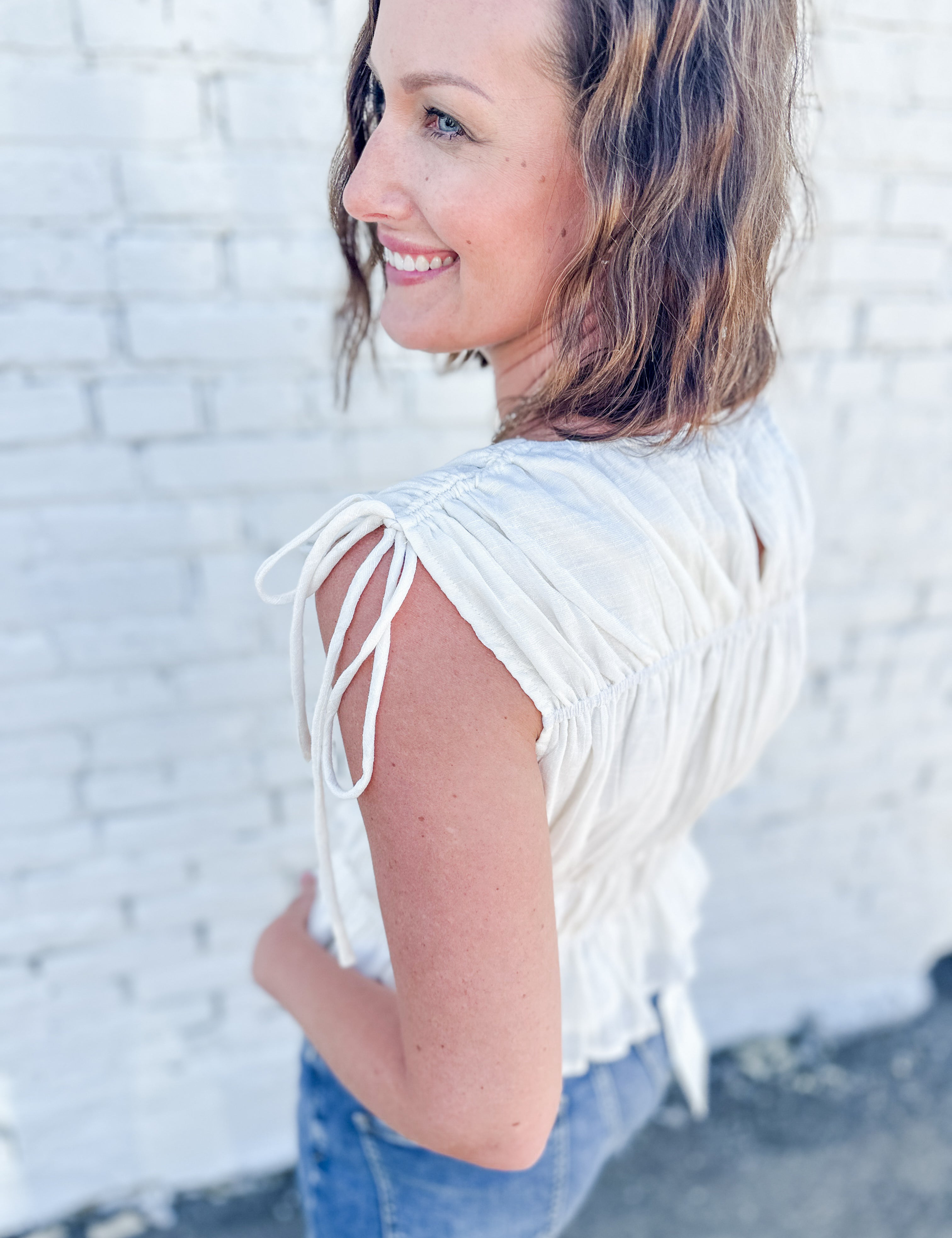 The Veda Ruched Shoulder Top