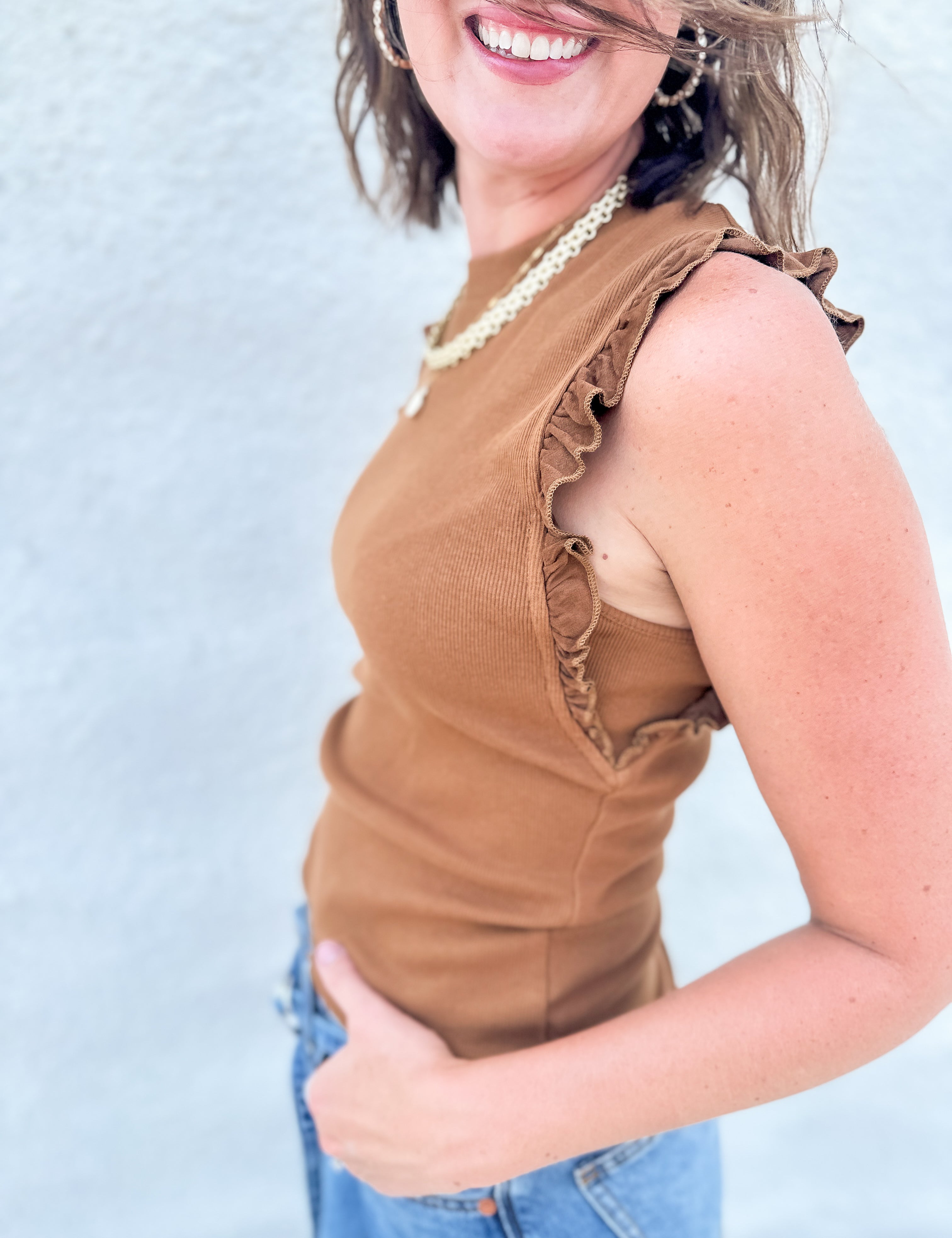 The Bridgette Tank with Suede Detail by Dear John