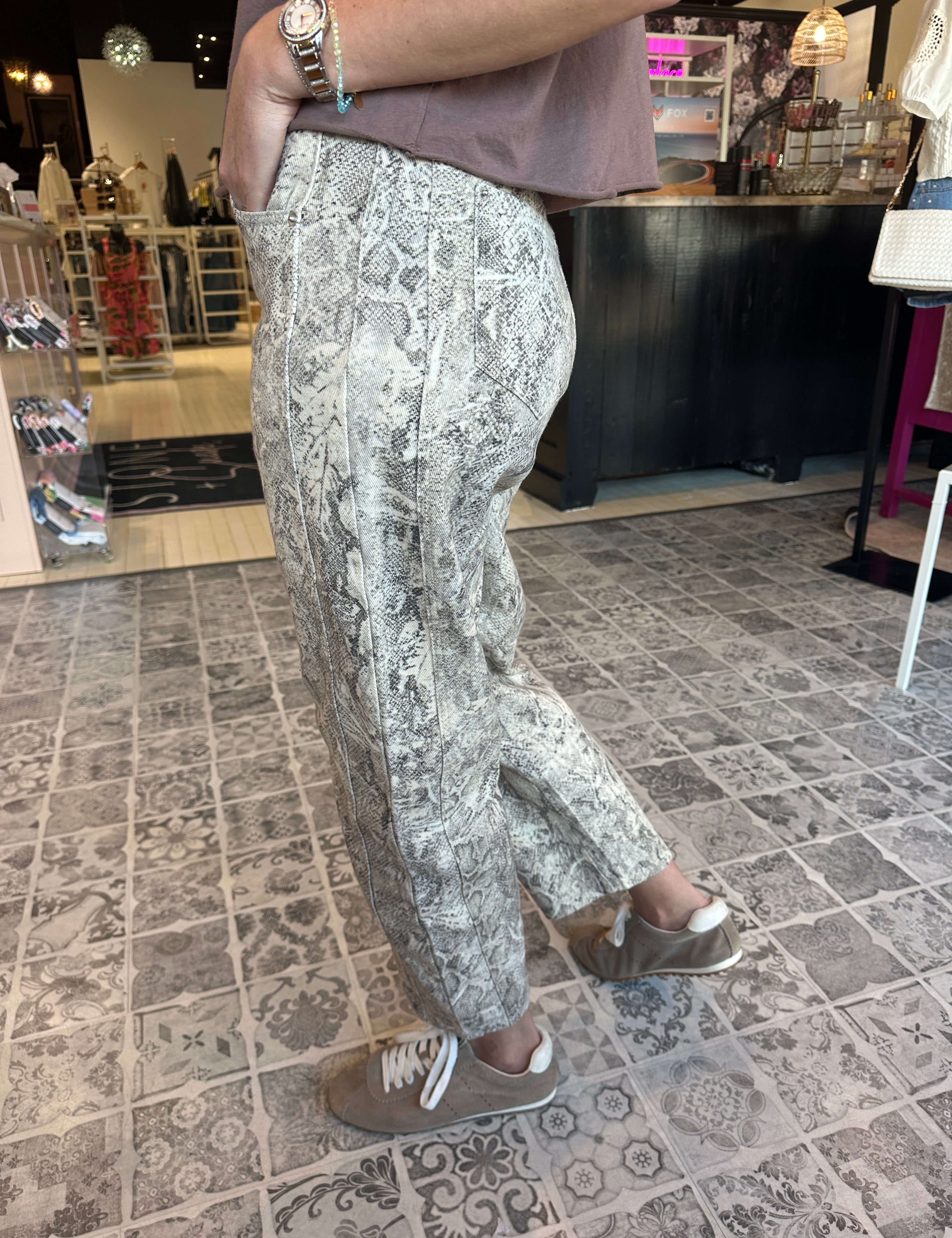 The Jessie Snake Print Barrel Jean