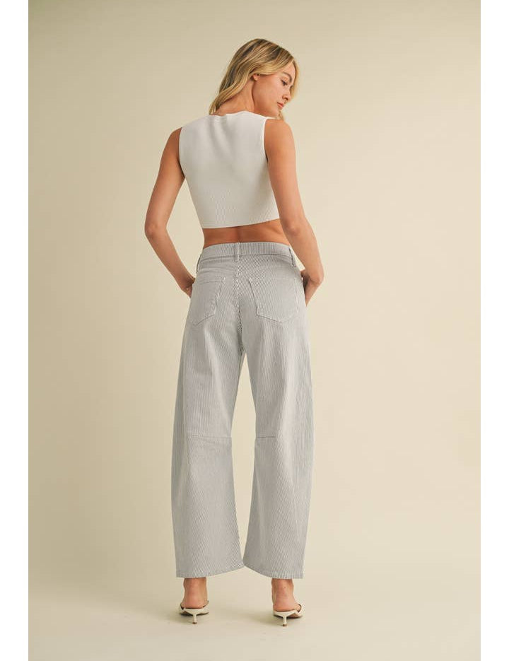 The Navy Railroad Stripe Barrel Leg Jean