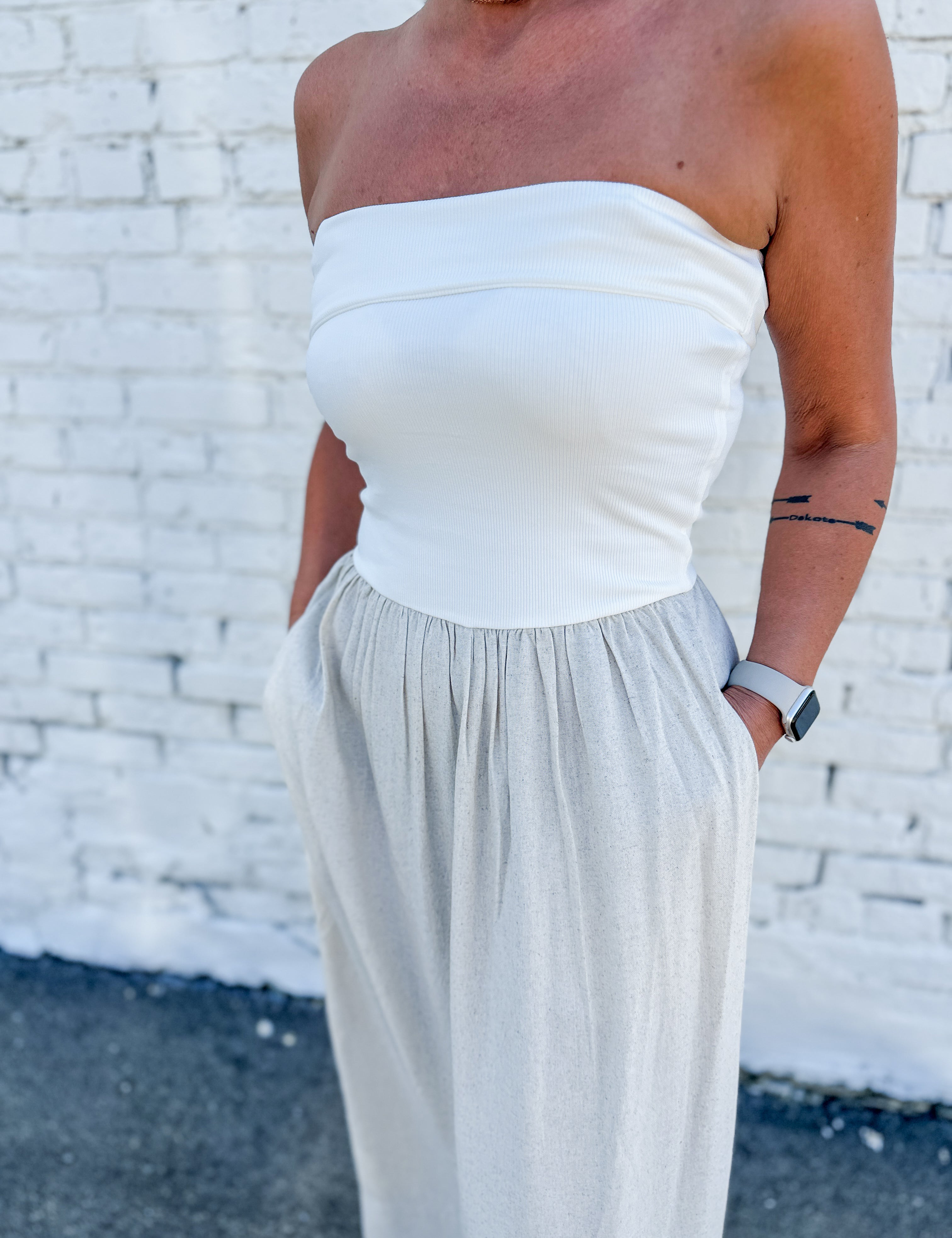 The Ivy Linen and Ribbed Strapless Maxi
