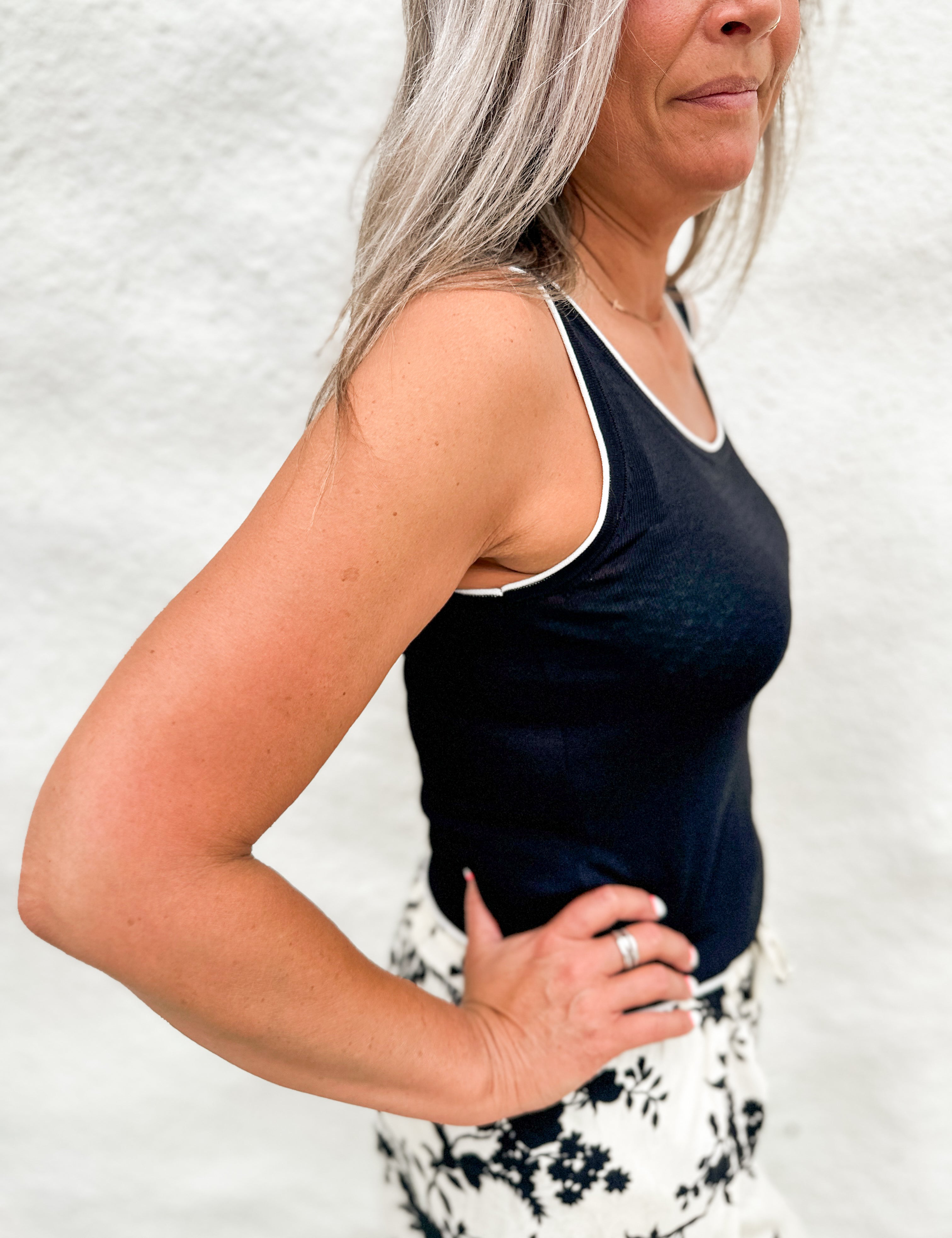 The Contrast Piped Ribbed Tank