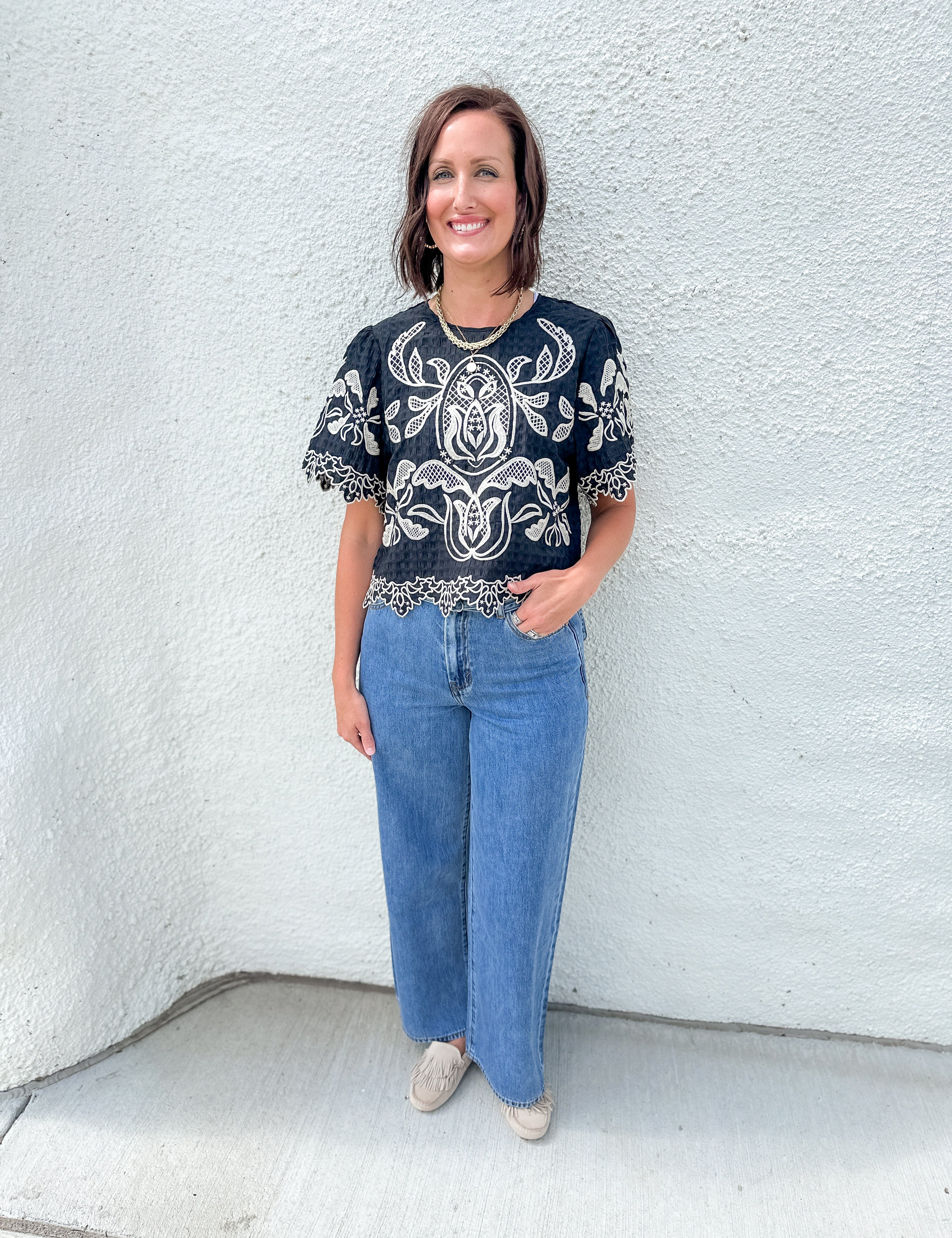 The Emily Embroidery Crochet Blouse by THML