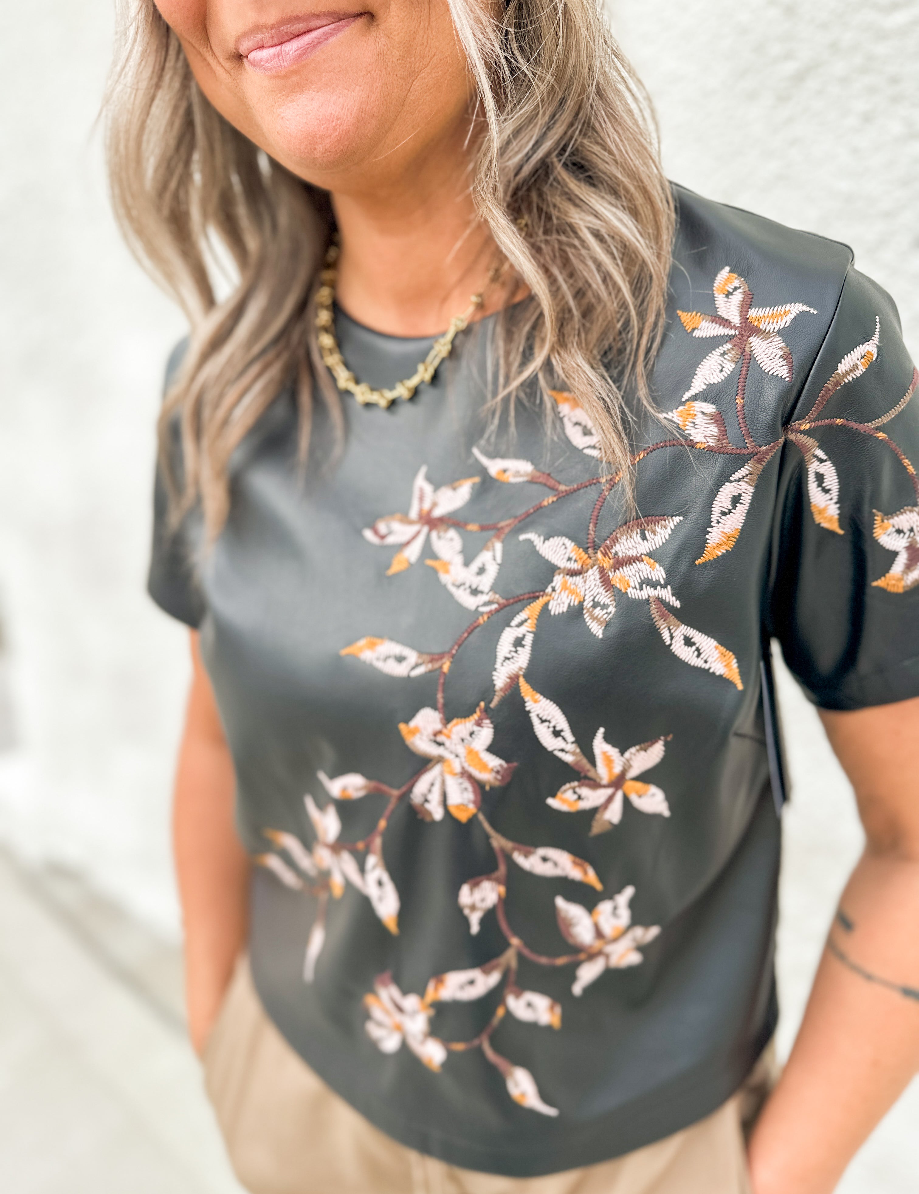 The Faux Leather Crew Neck Tee by Liverpool