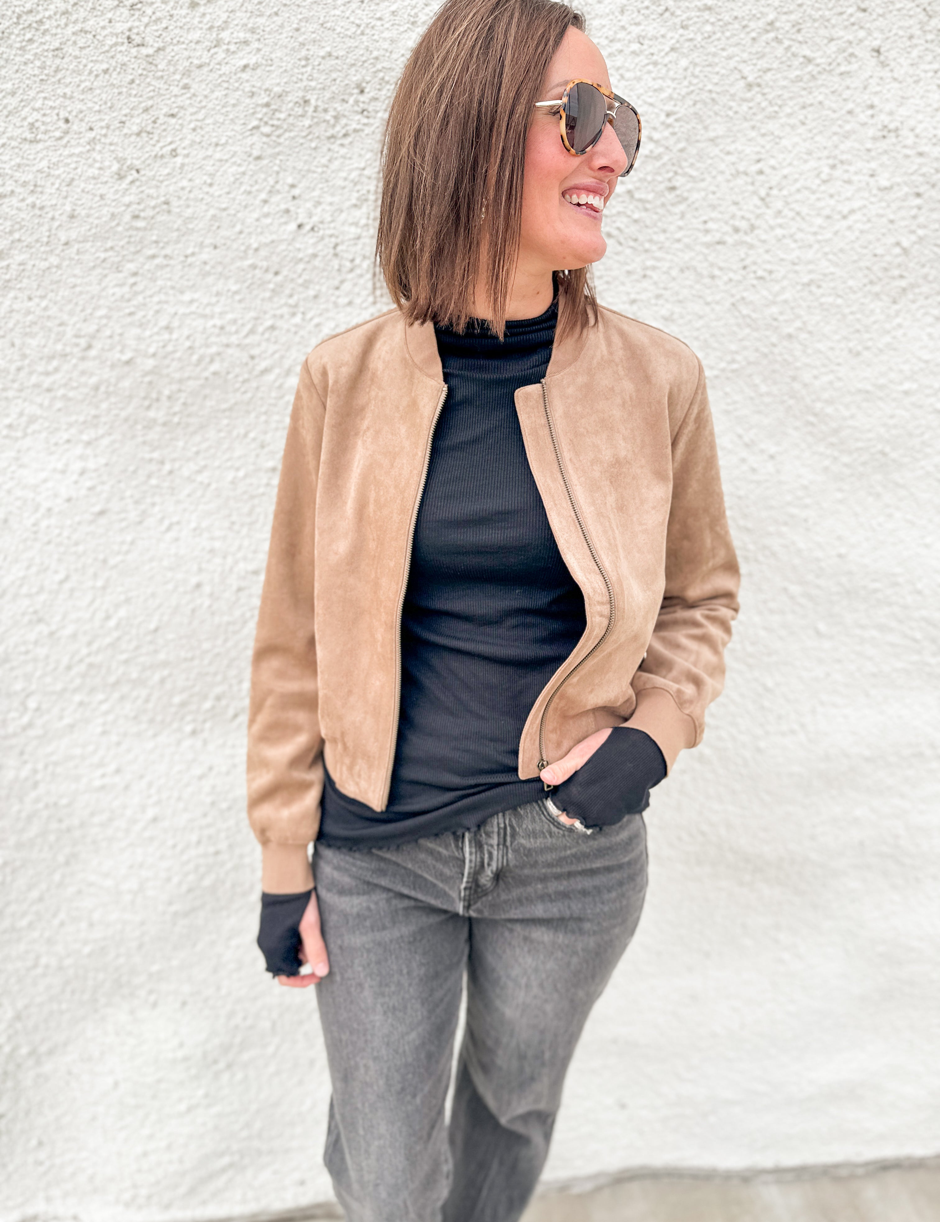 The Ellie Faux Suede Bomber Jacket