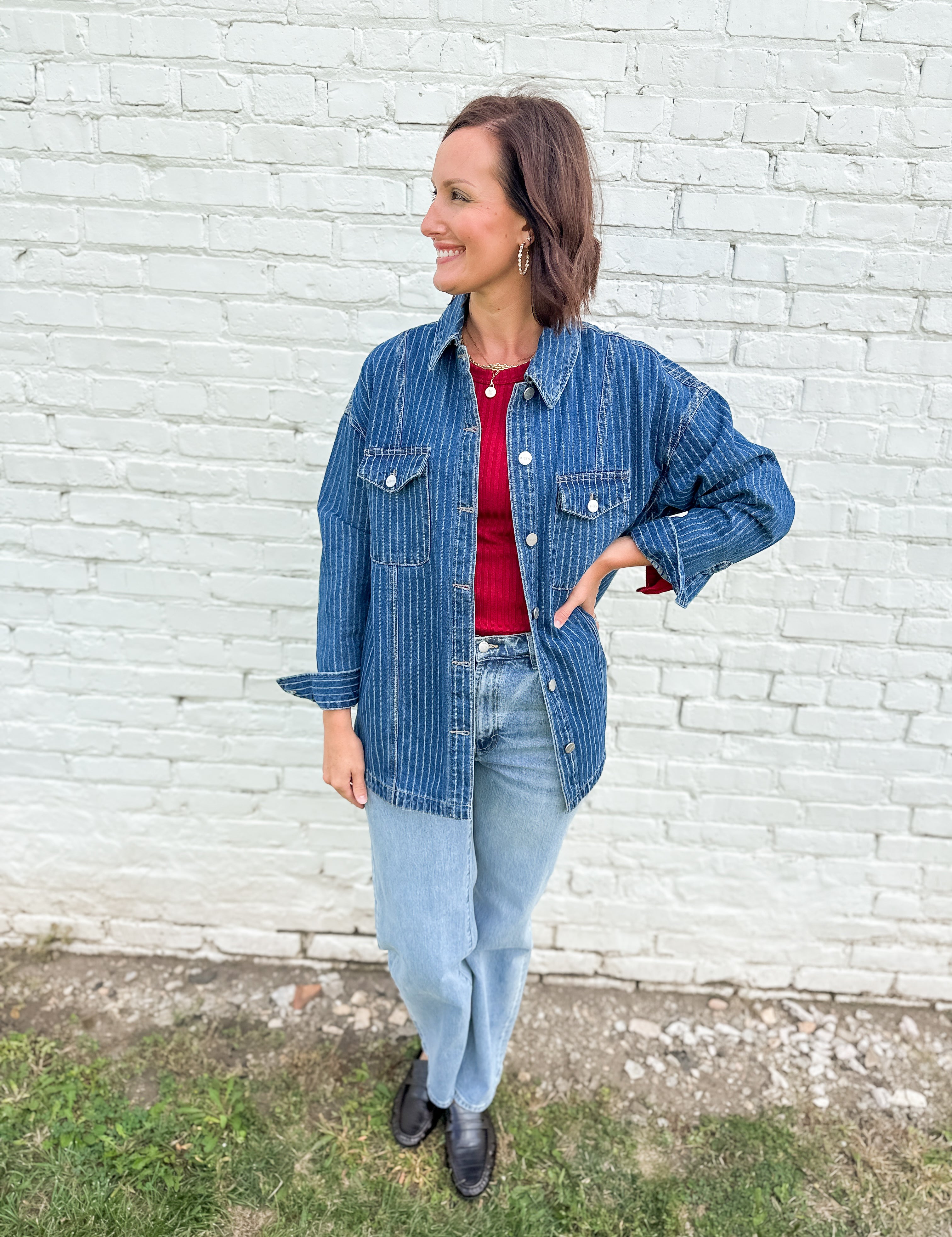 The Ivy Oversized Stripe Shacket by Risen Denim