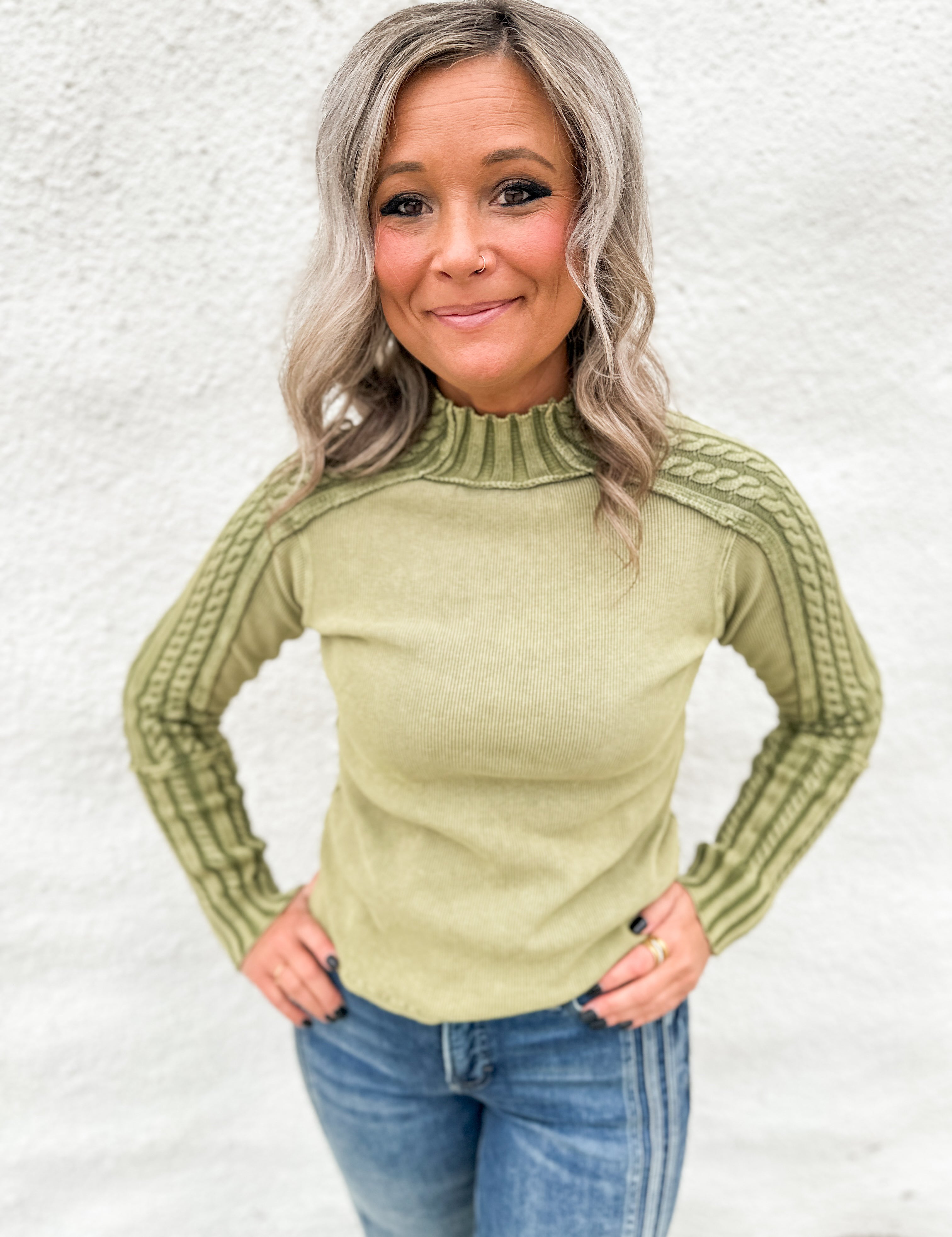 The Raine Cable Knit Sleeve Thermal Top