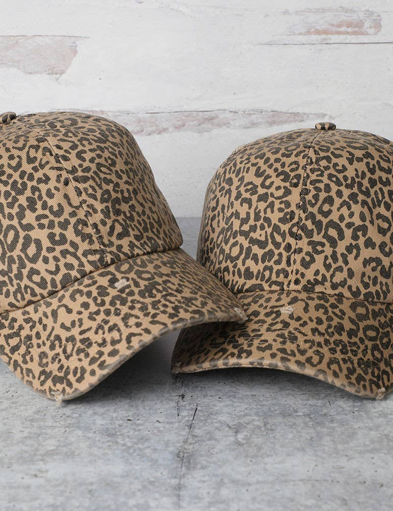 Leopard Distressed Cotton Baseball Cap