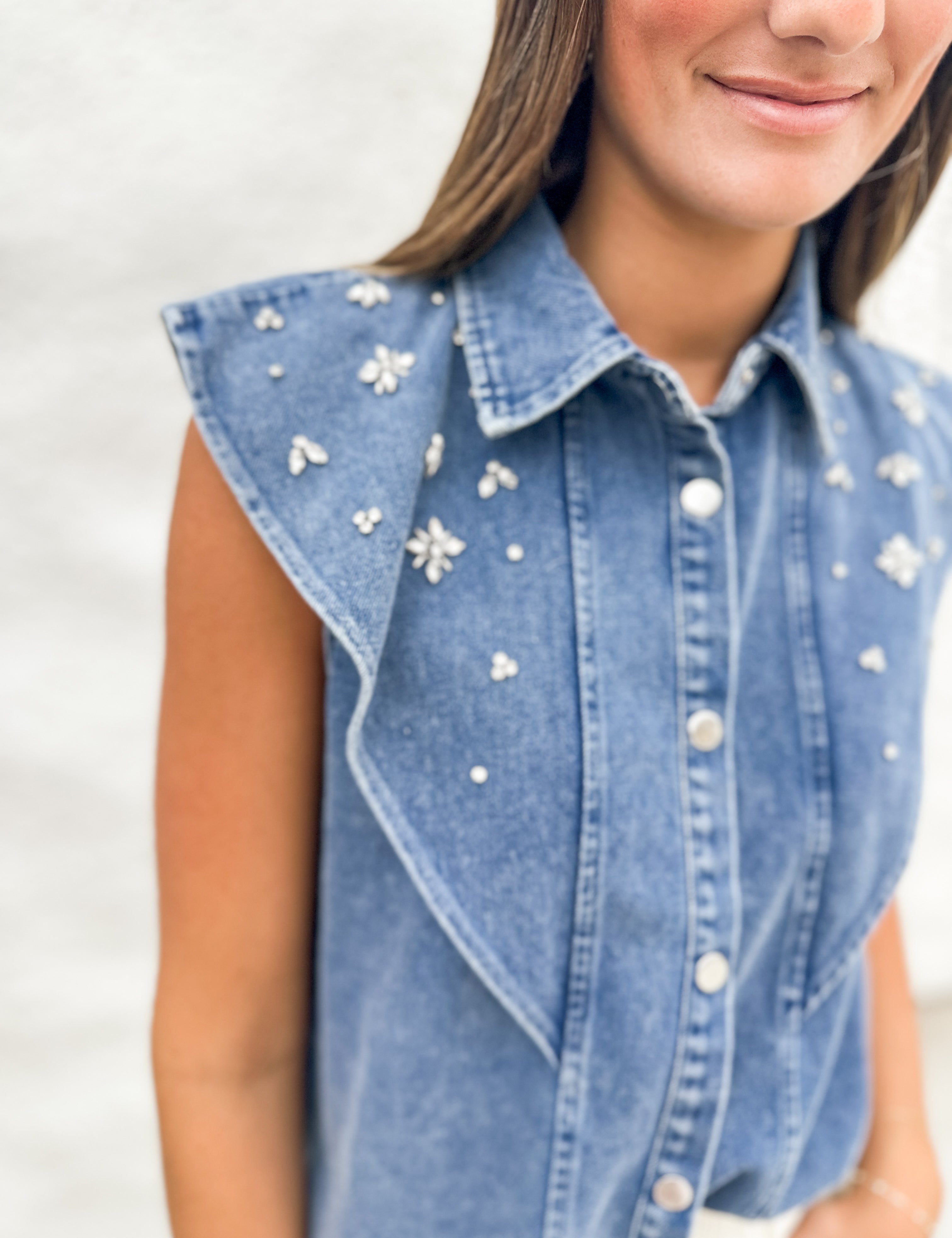 The Jana Rhinestone Embellished Denim Shirt