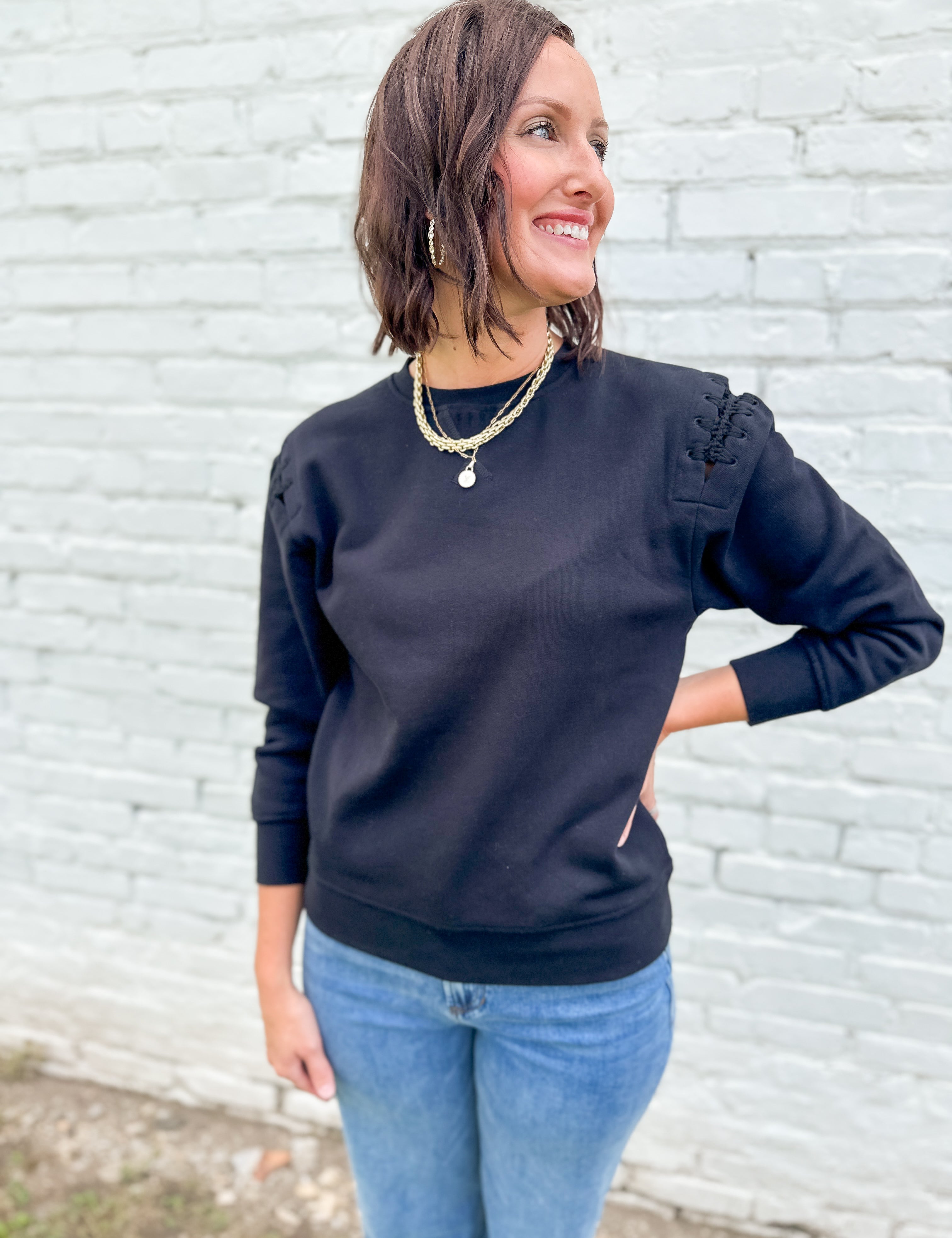 The Lucinda Crochet Stitched Sweatshirt by Dear John