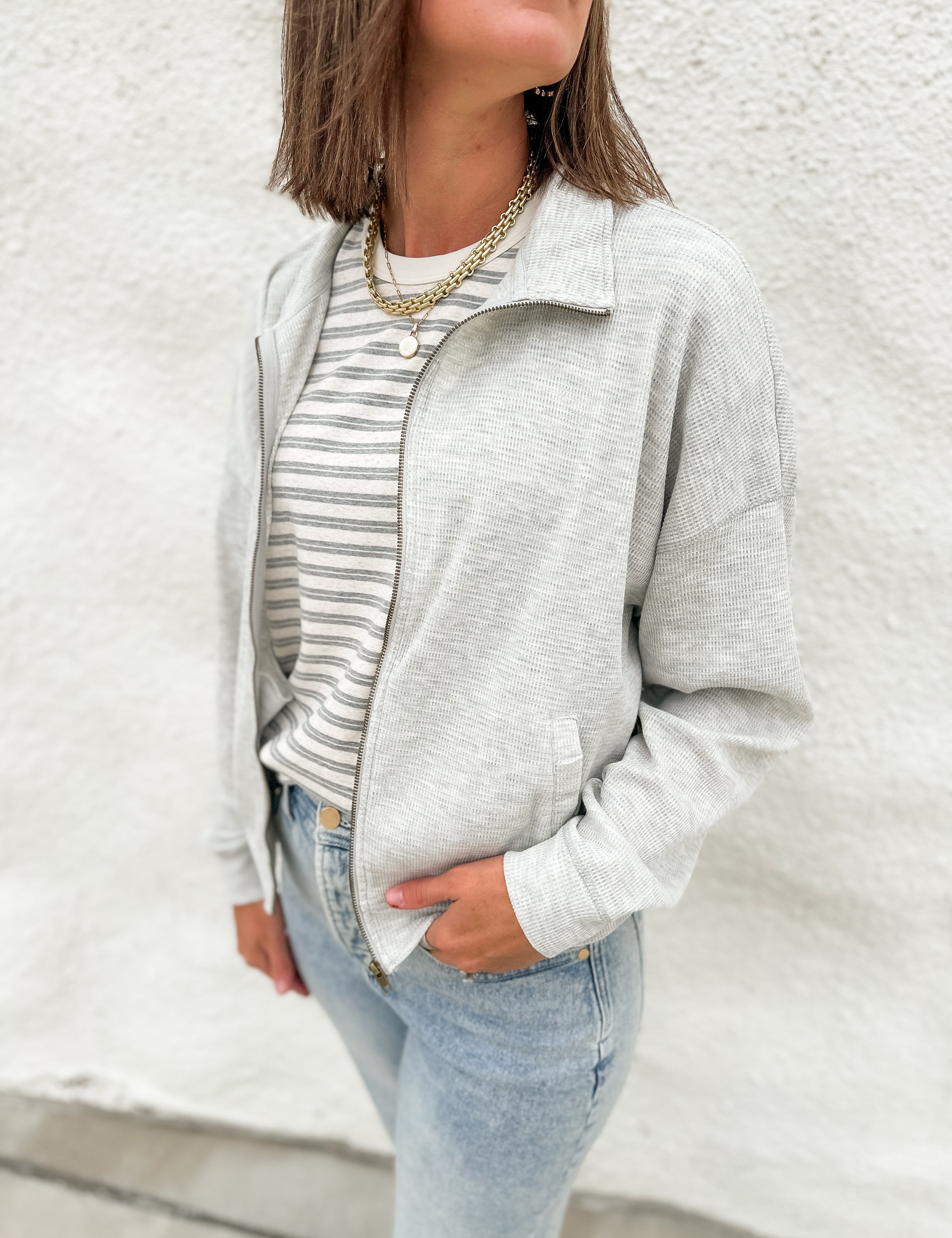 The Anna Waffle Zip Up Jacket