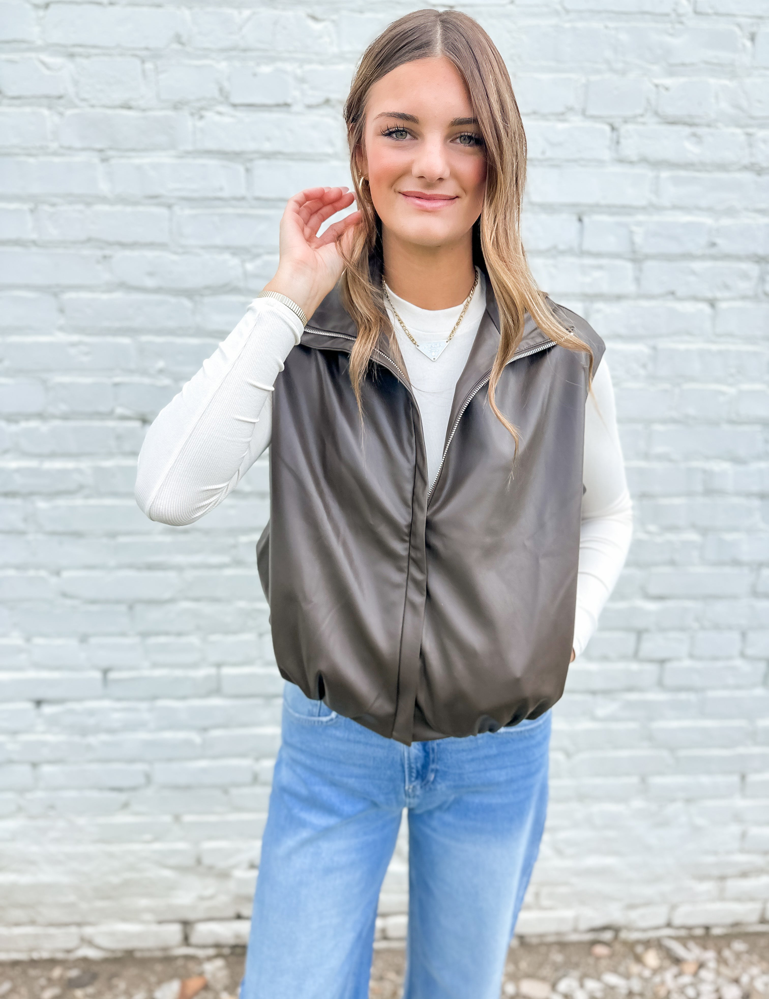 The Blake Faux Leather Bubble Hem Vest