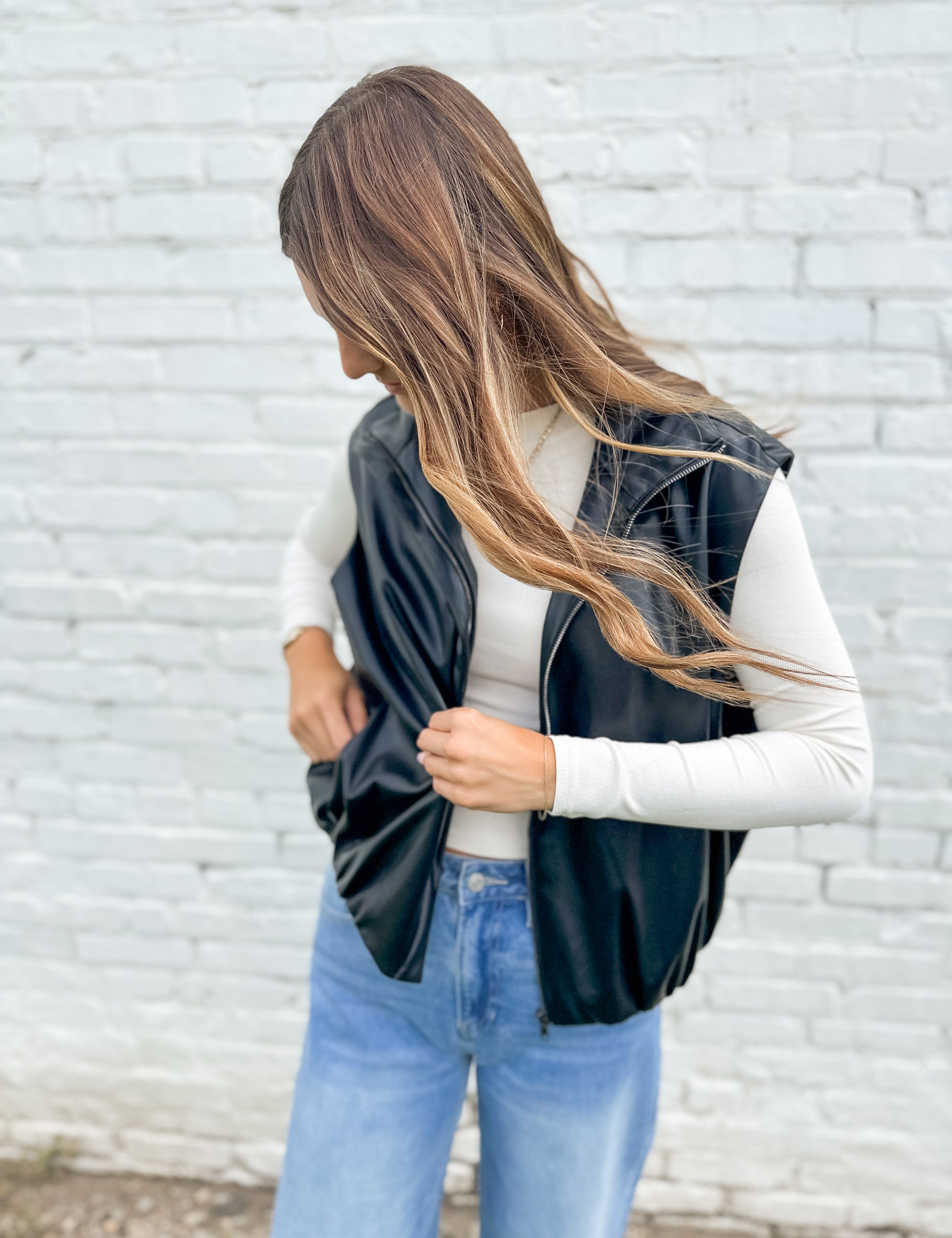The Blake Faux Leather Bubble Hem Vest