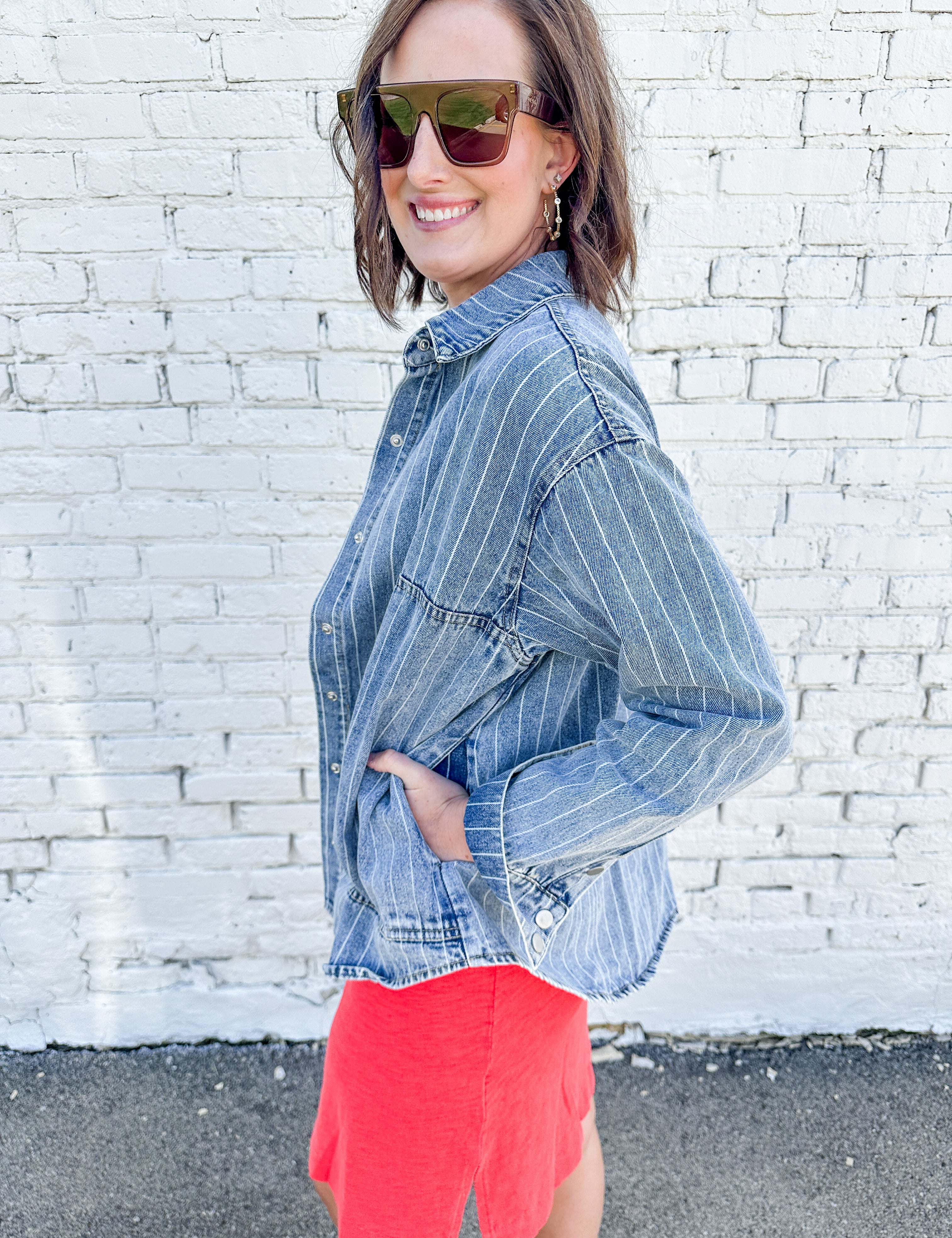 The Macy Washed Striped Denim Shirt