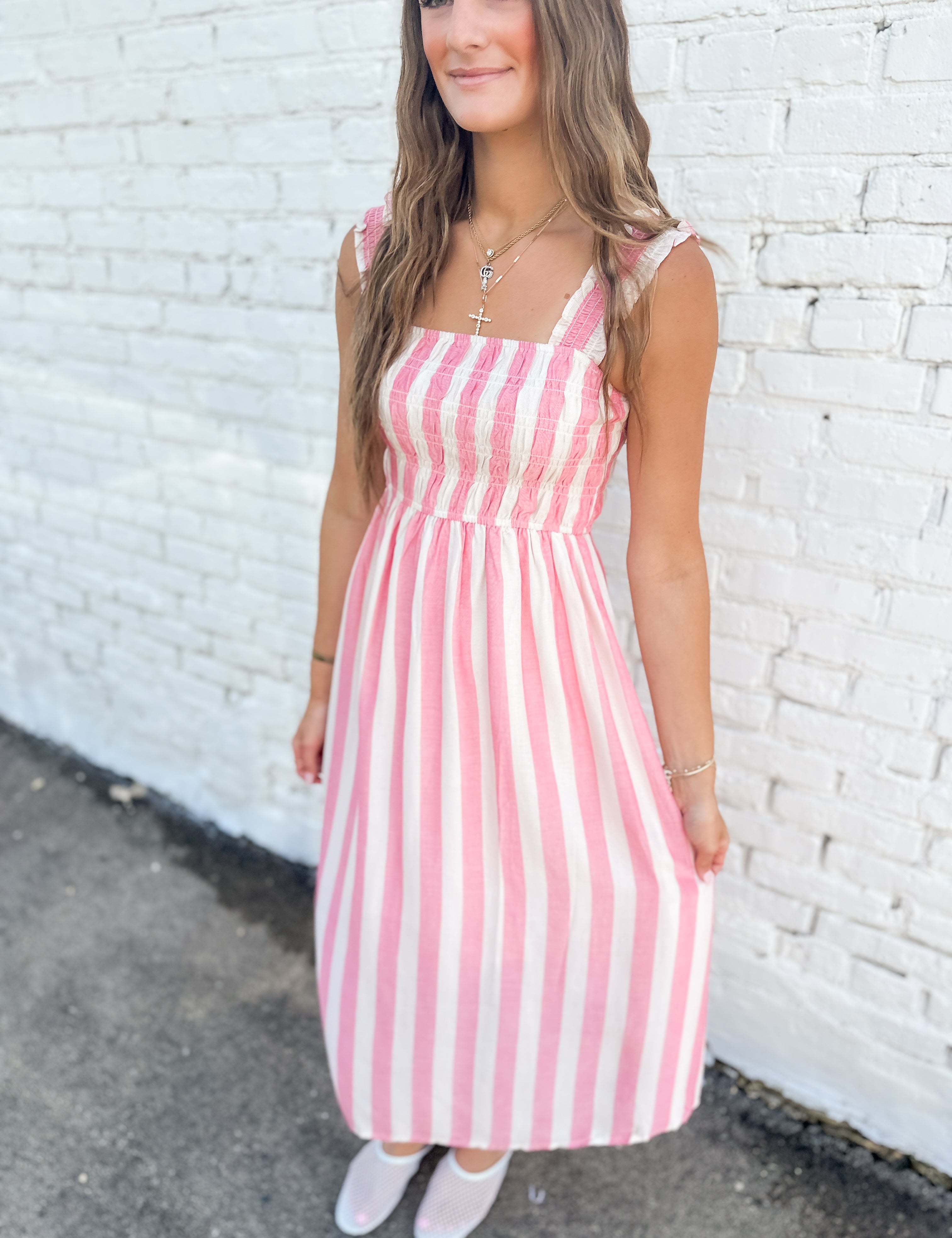 The Maddie Smocked Bodice Striped Midi Dress
