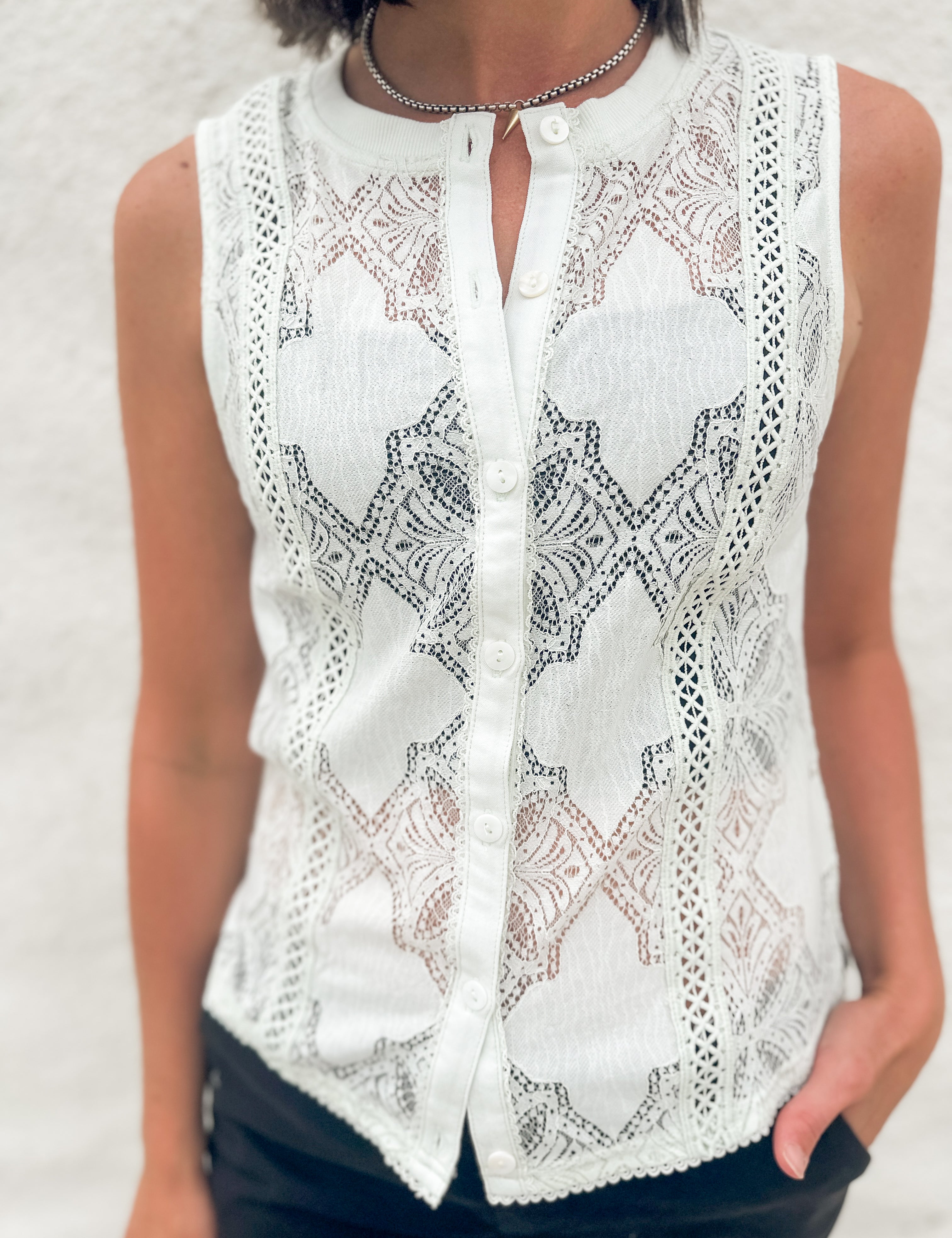 The Aurora Lace Button Down Tank