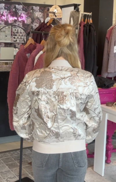 The Maribel Metallic Jacquard Bomber Jacket