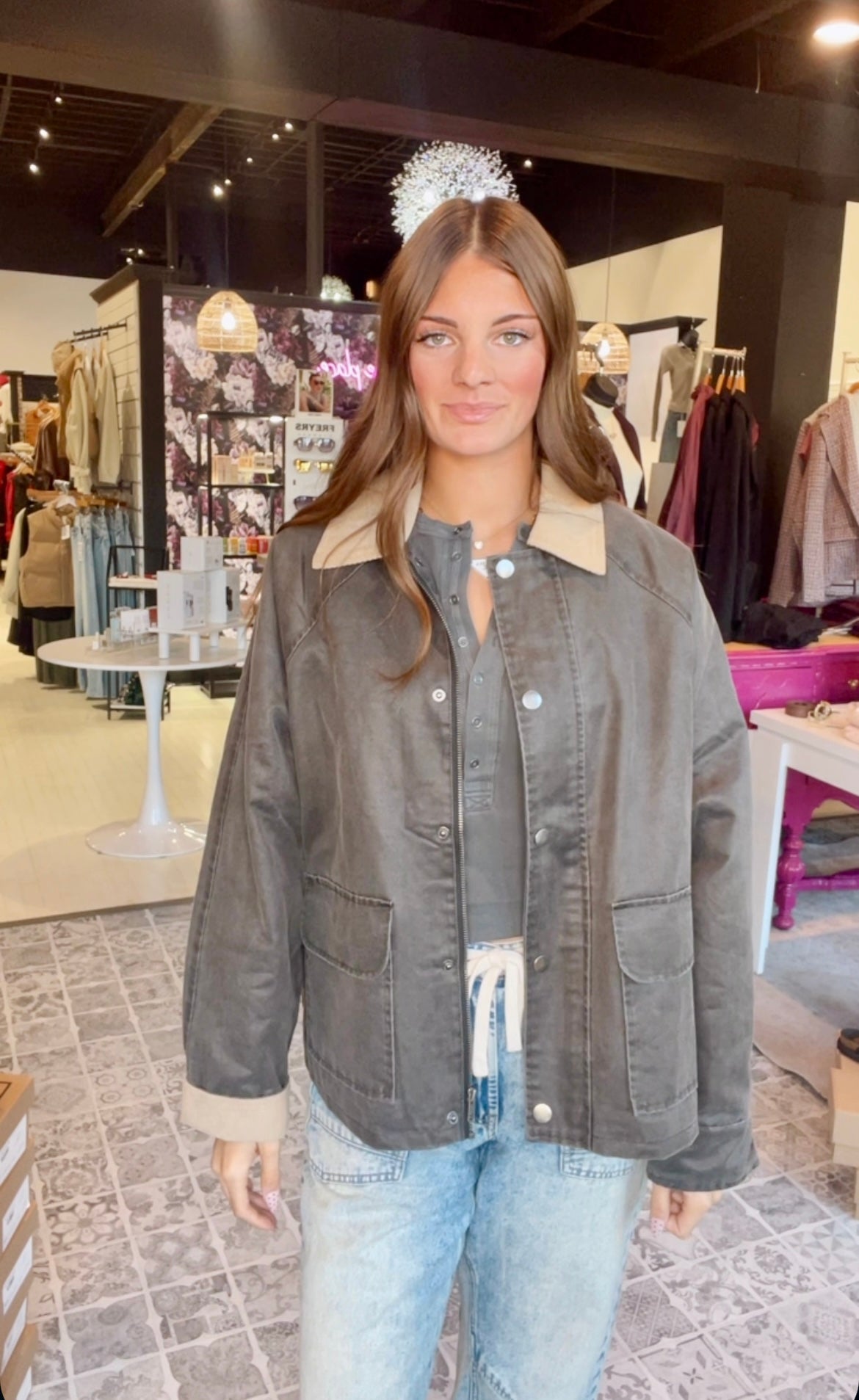 The Gemma Contrast Collar Utility Jacket