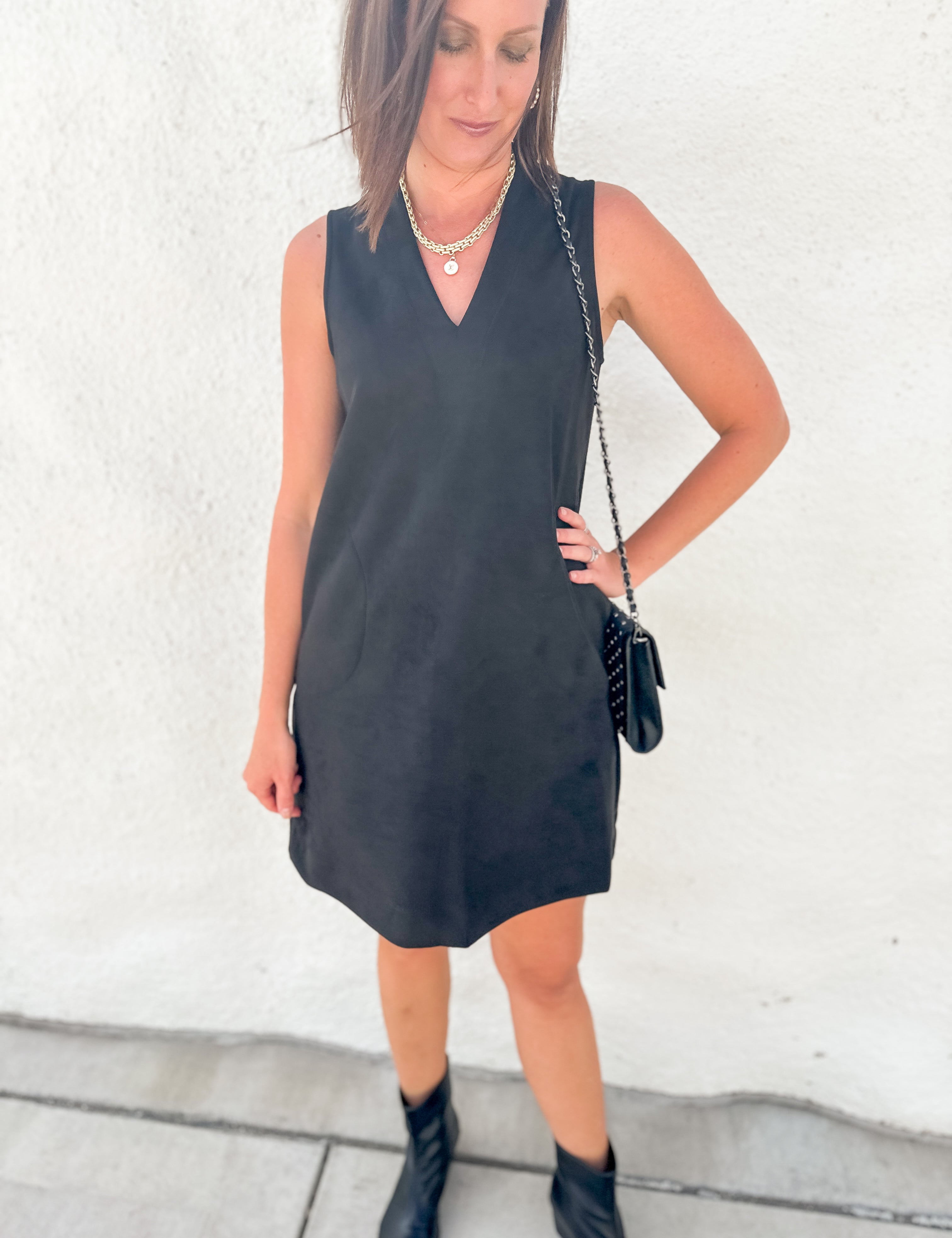 The Allegra Faux Suede Shift Dress