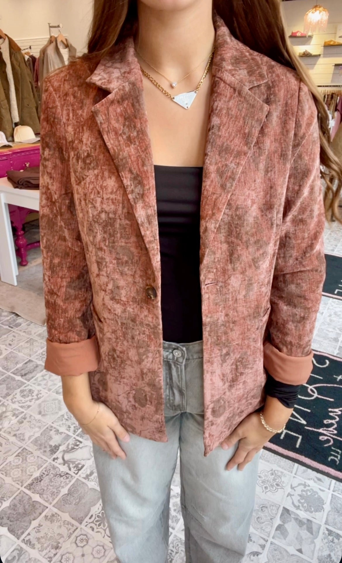 The Ava Printed Velvet Blazer