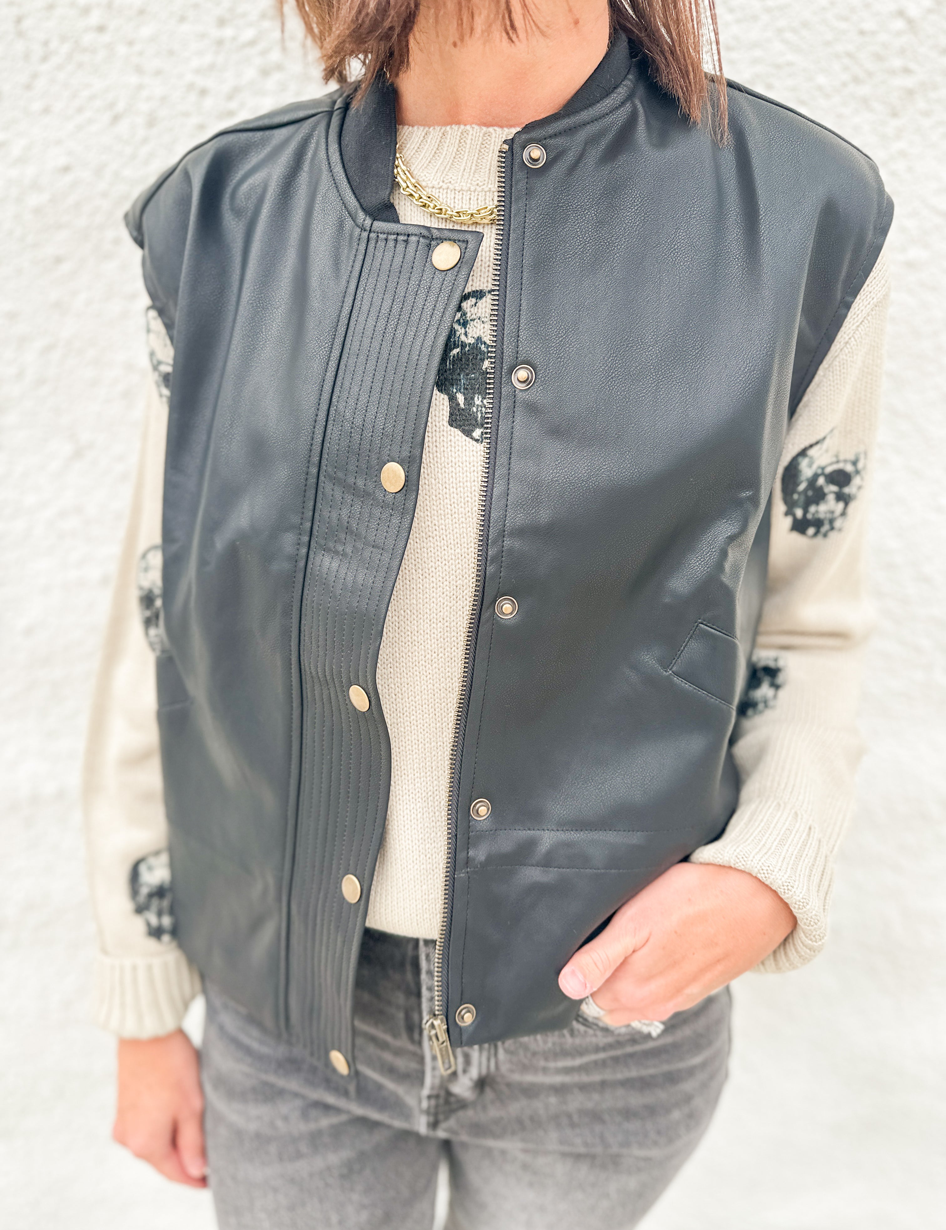 The Rowan Faux Leather Vest with Snaps